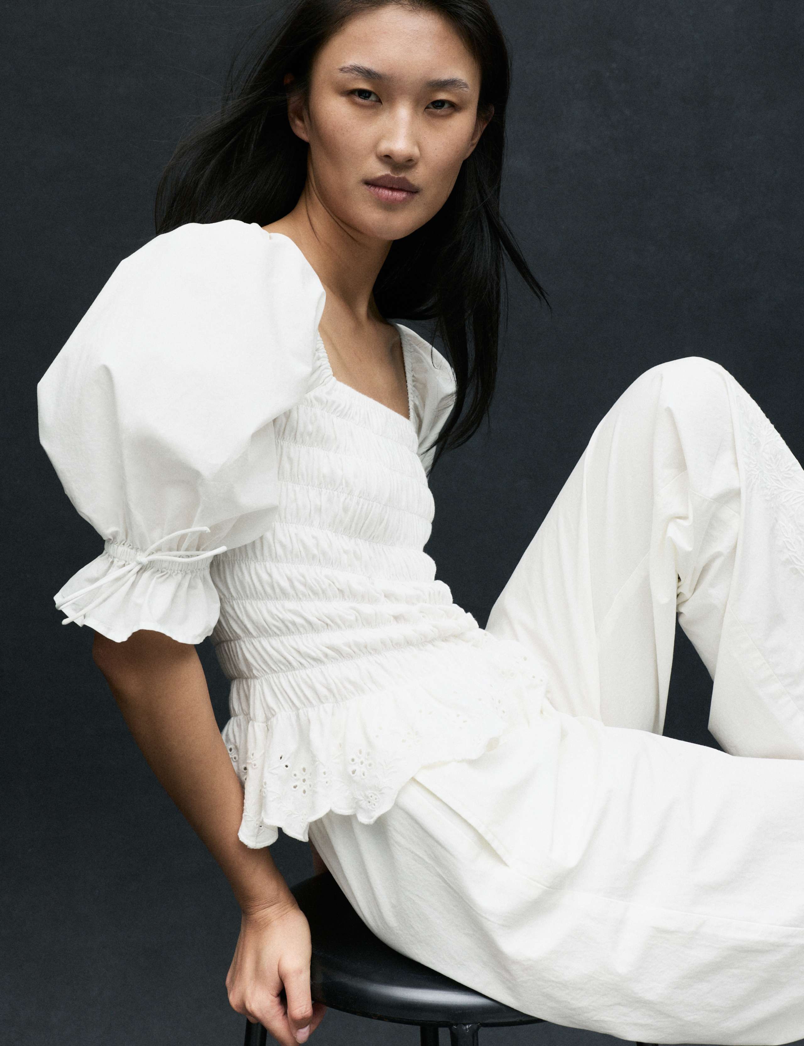 Pure Cotton Shirred Puff Sleeve Top 3 of 6