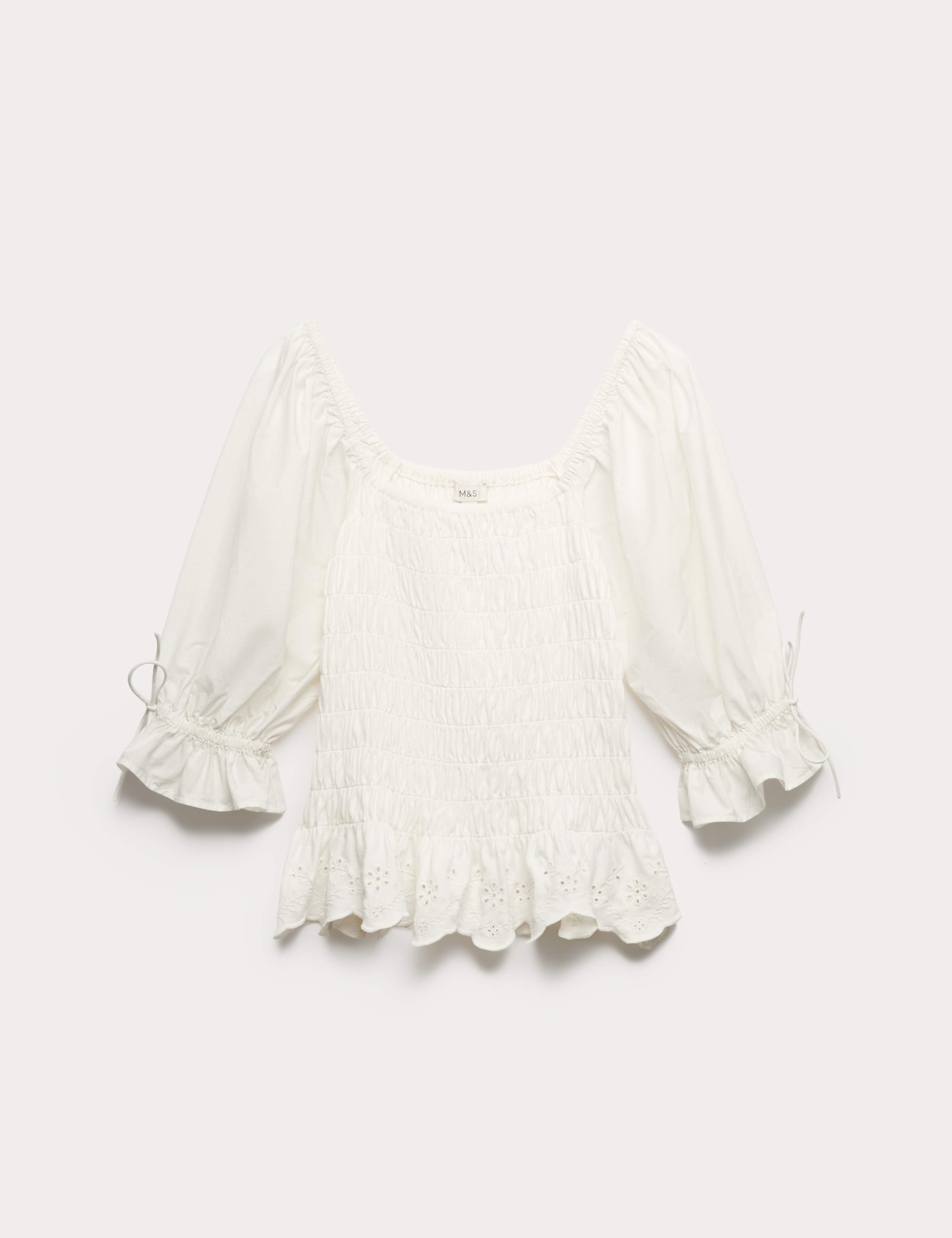 Pure Cotton Shirred Puff Sleeve Top 2 of 6