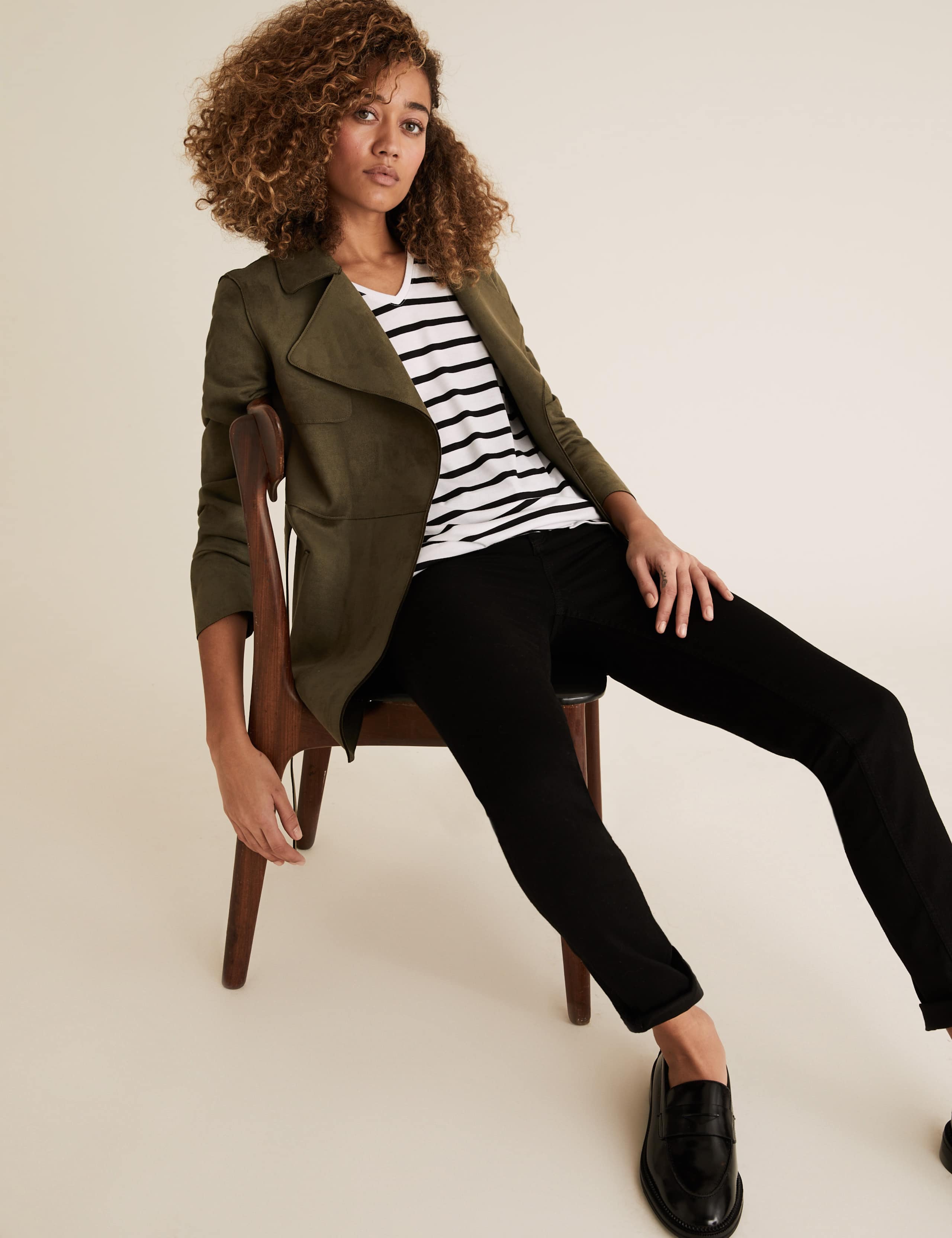 Striped V-Neck Relaxed Longline T-Shirt 1 of 5