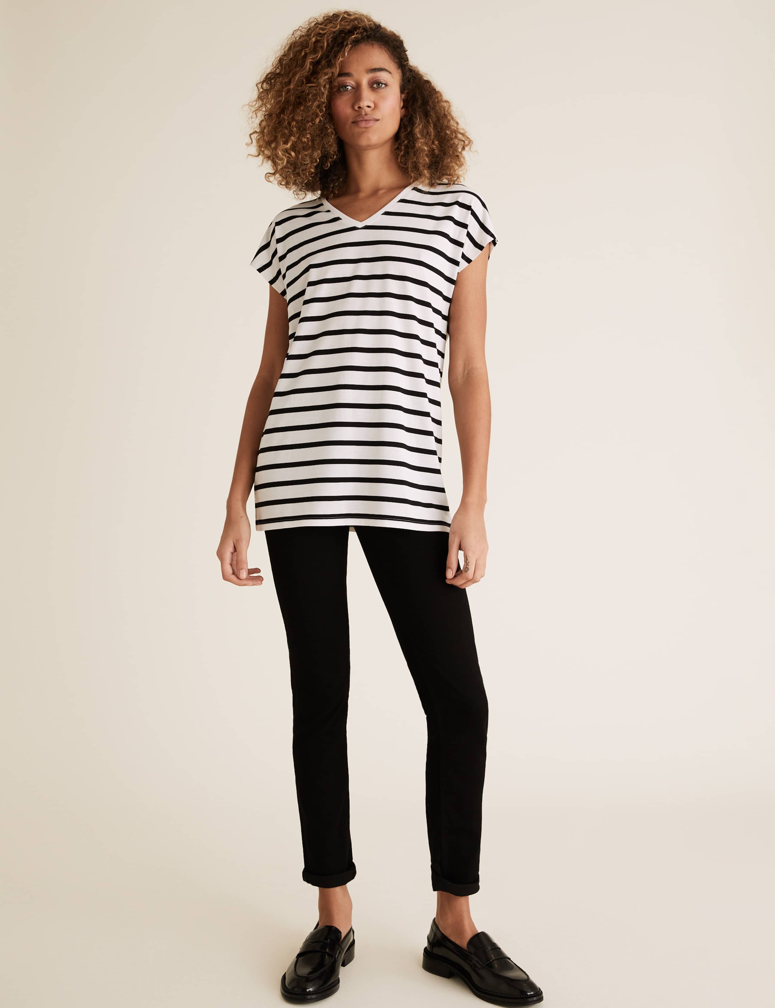 Striped V-Neck Relaxed Longline T-Shirt 3 of 5