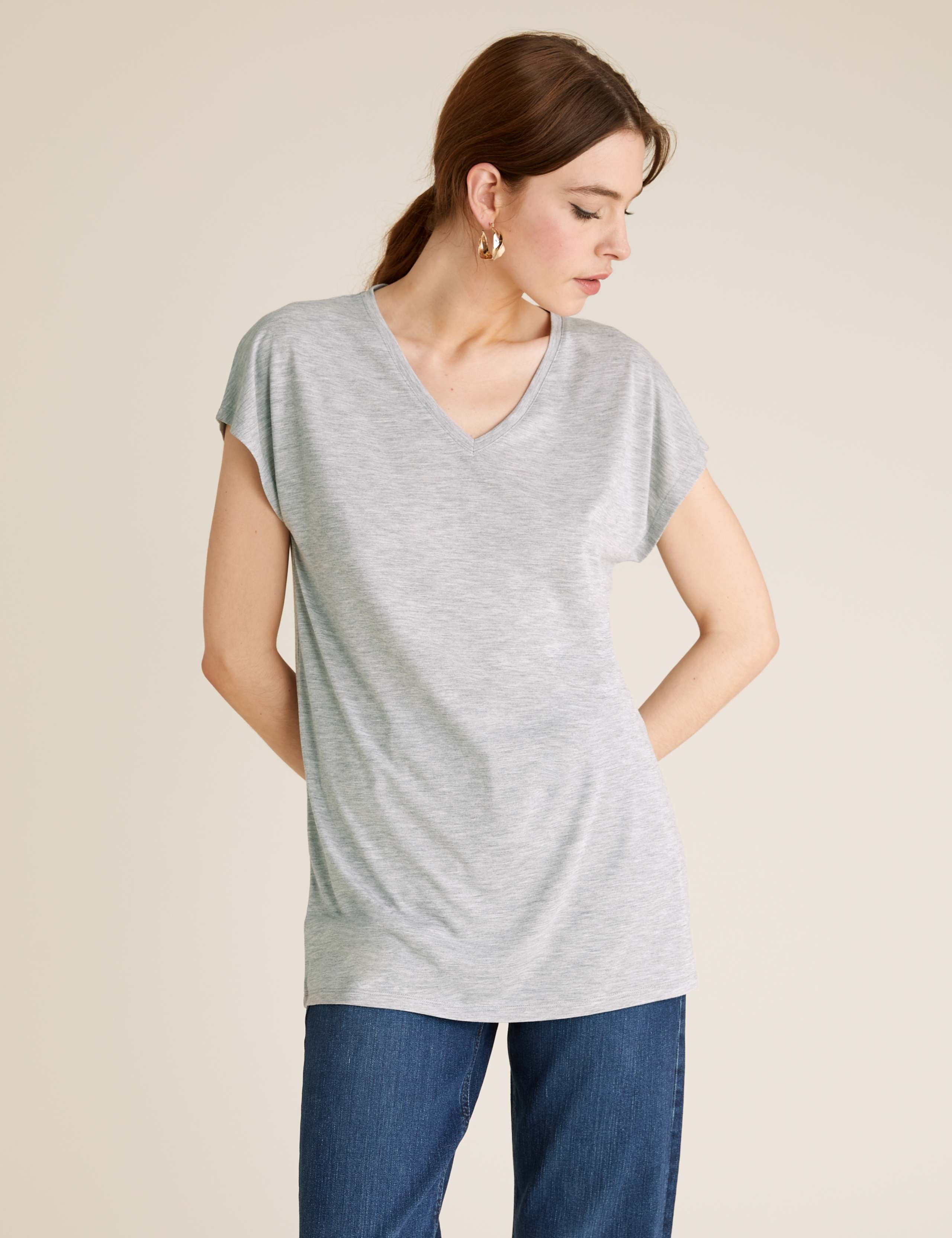 V-Neck Relaxed Longline T-Shirt 1 of 5