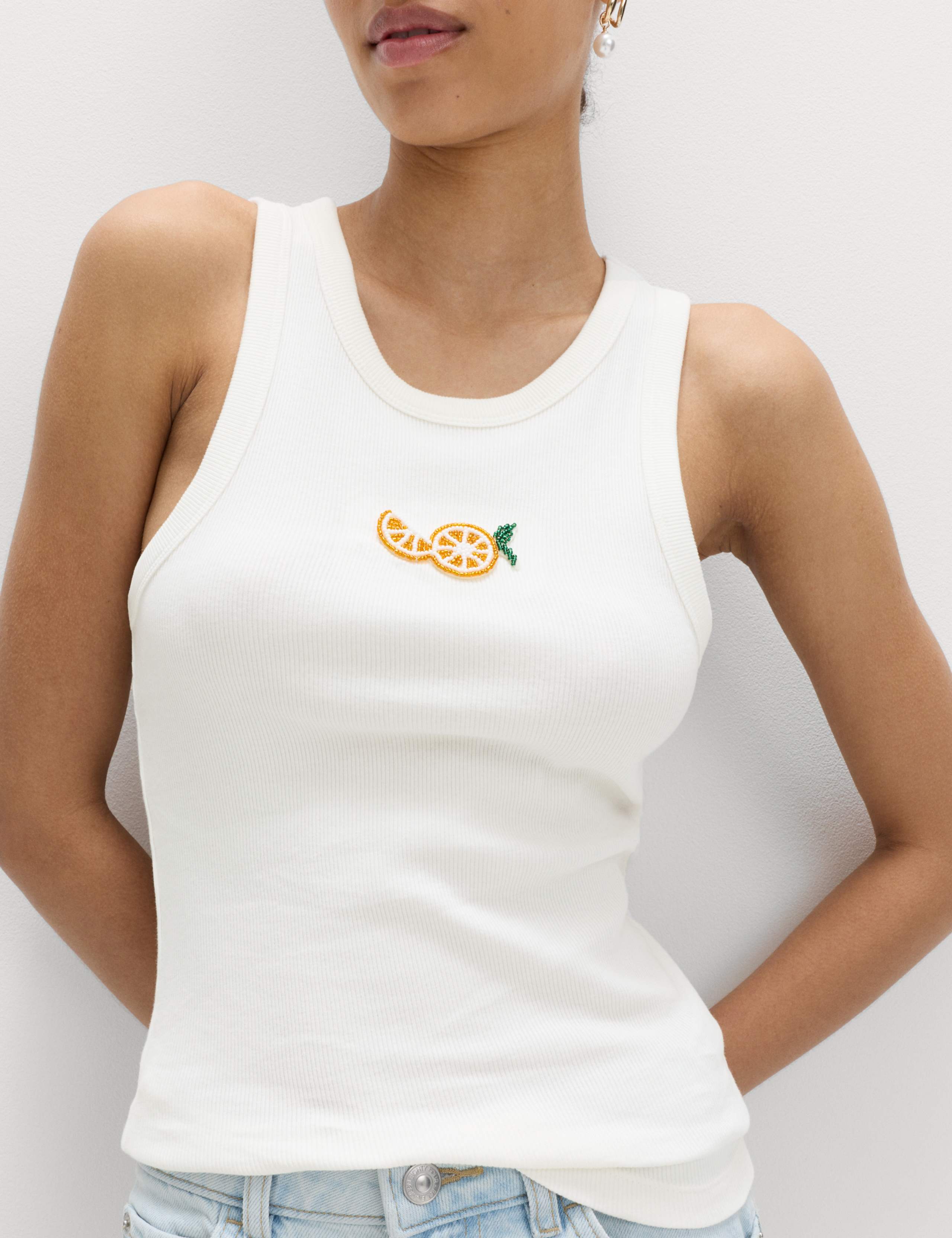 Cotton Rich Embellished Ribbed Vest 4 of 5