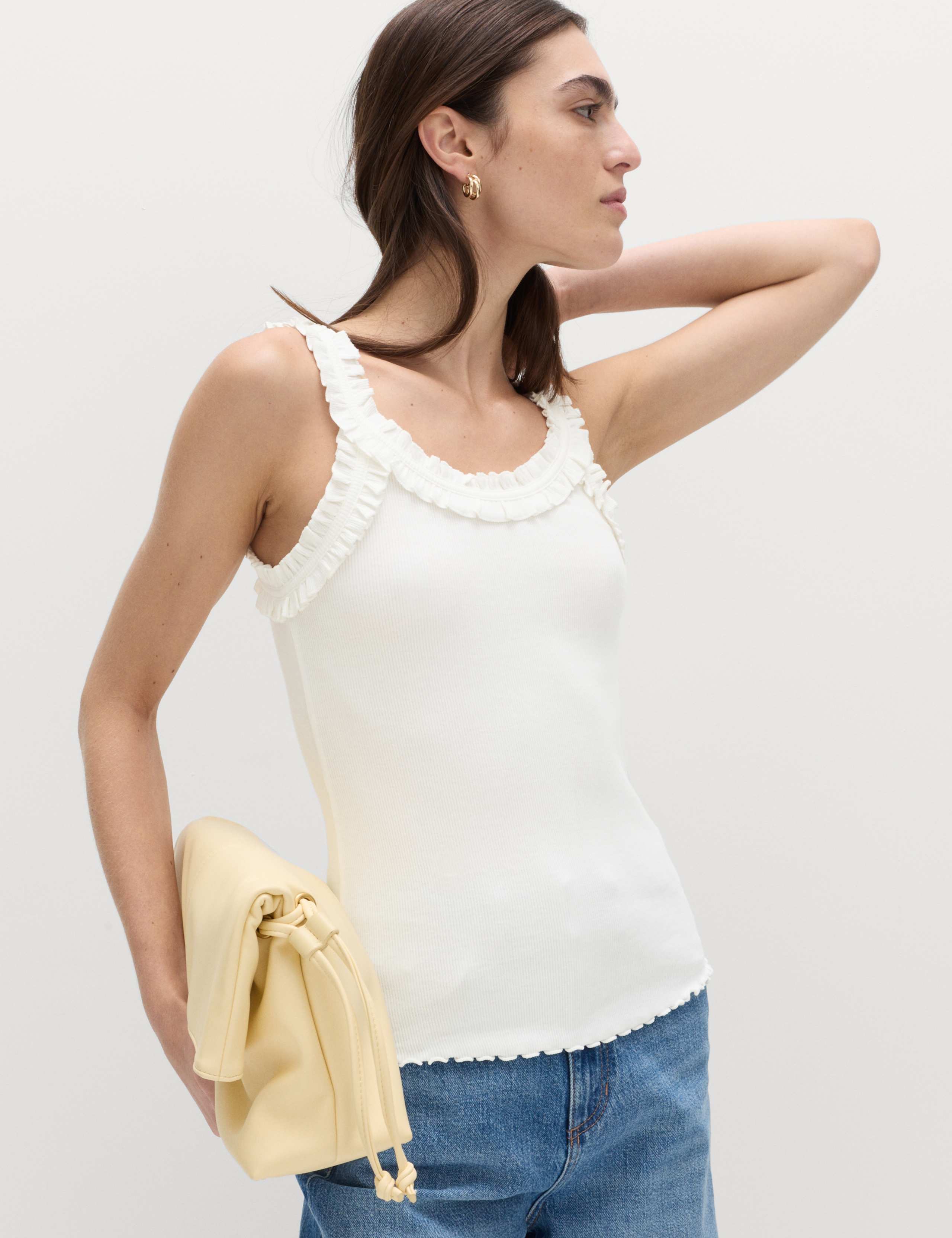 Cotton Rich Frill Strap Vest 1 of 4