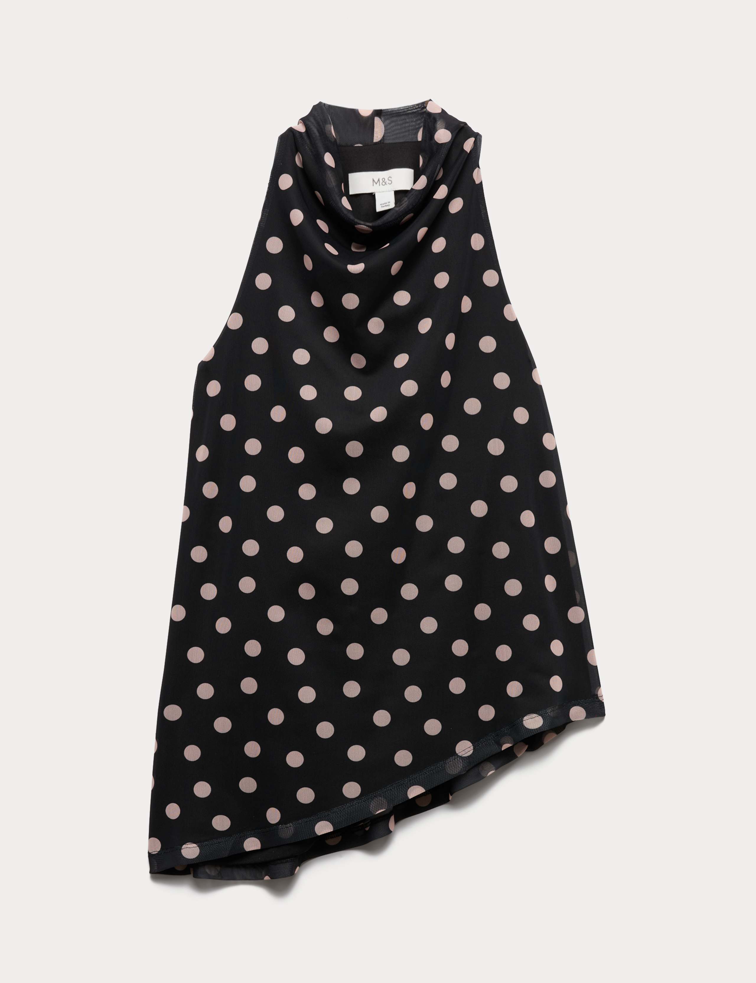 Mesh Polka Dot Cowl Neck Asymmetric Drape Vest 2 of 6