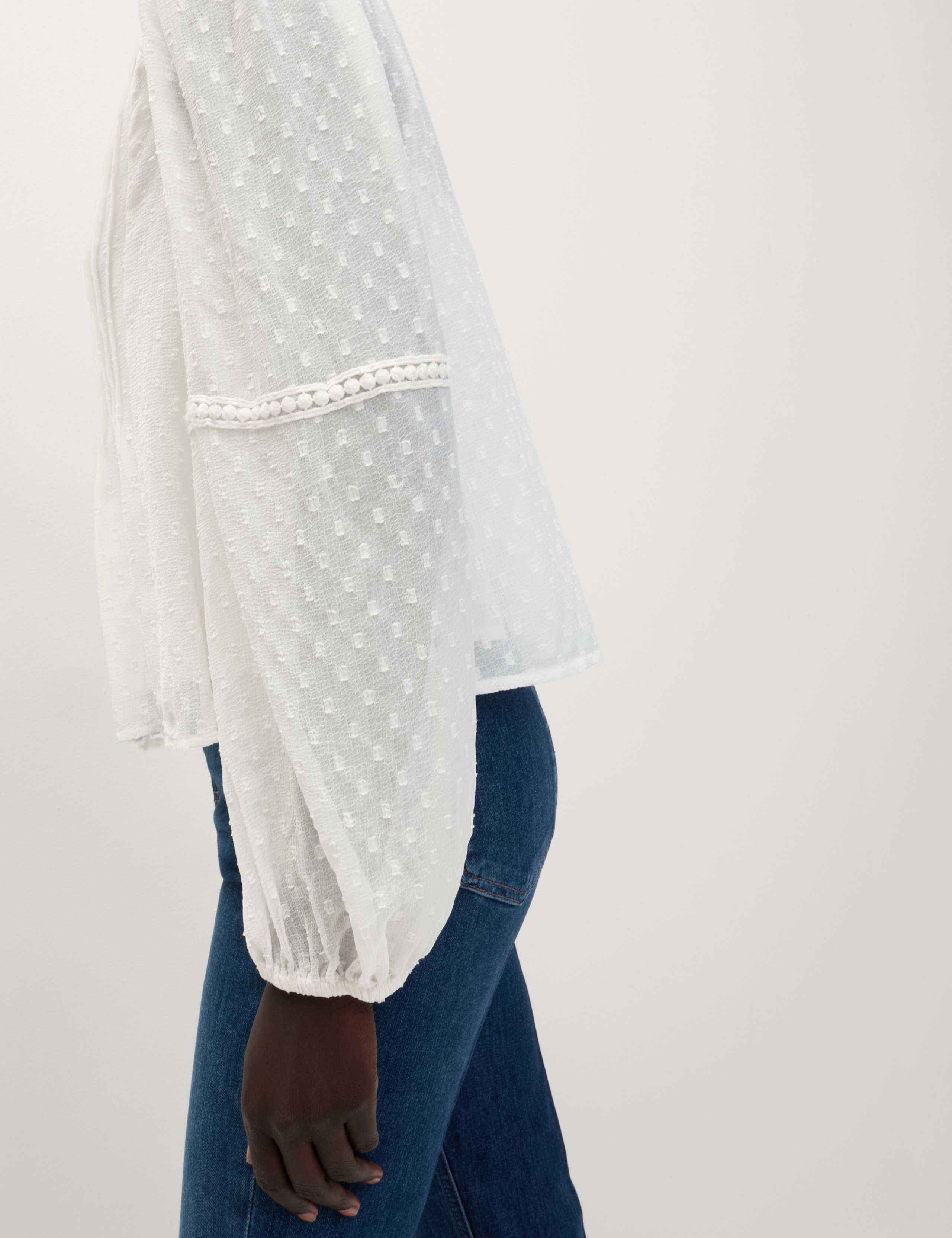 Dobby Textured V-Neck Long Sleeve Blouse 3 of 6