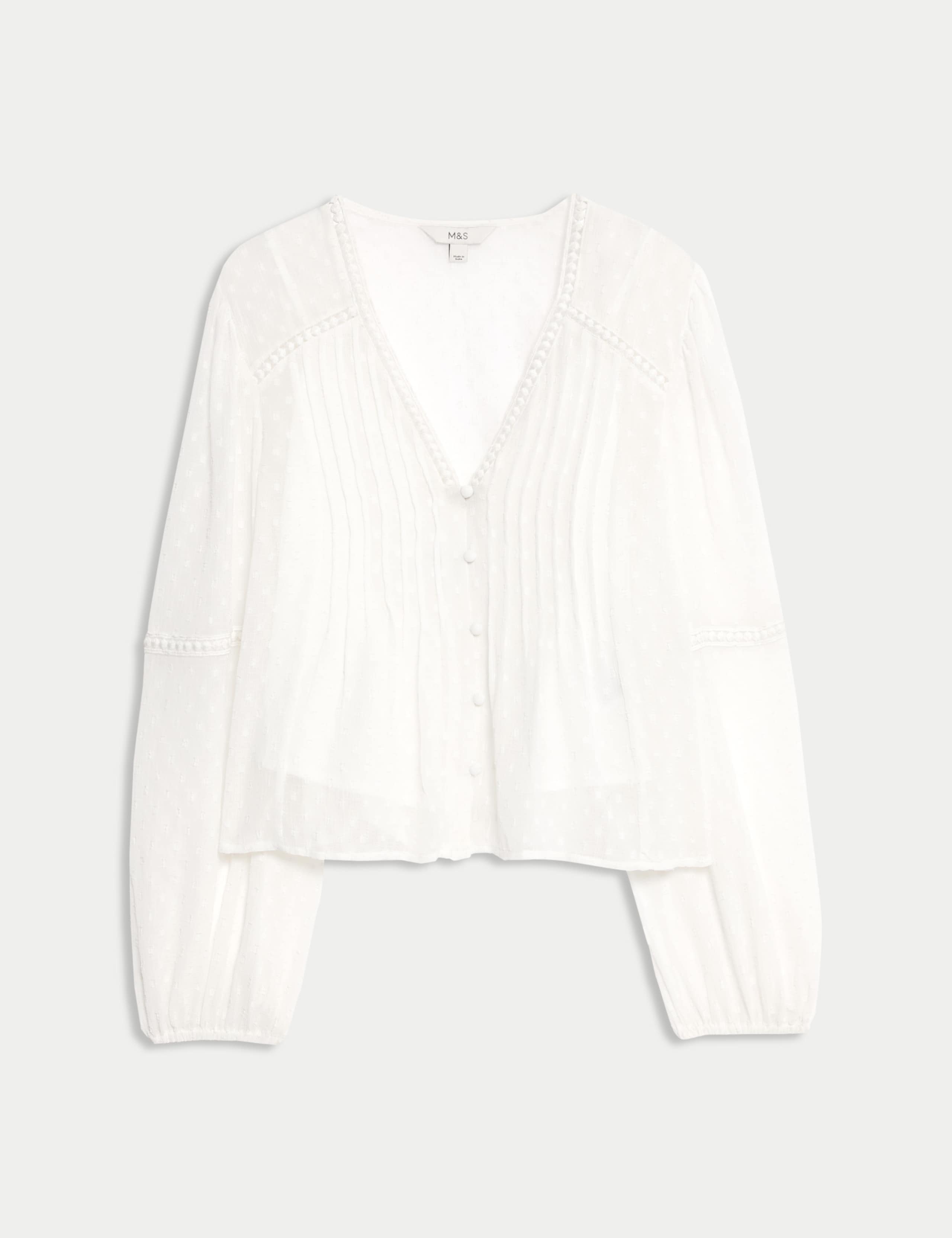 Dobby Textured V-Neck Long Sleeve Blouse 2 of 6