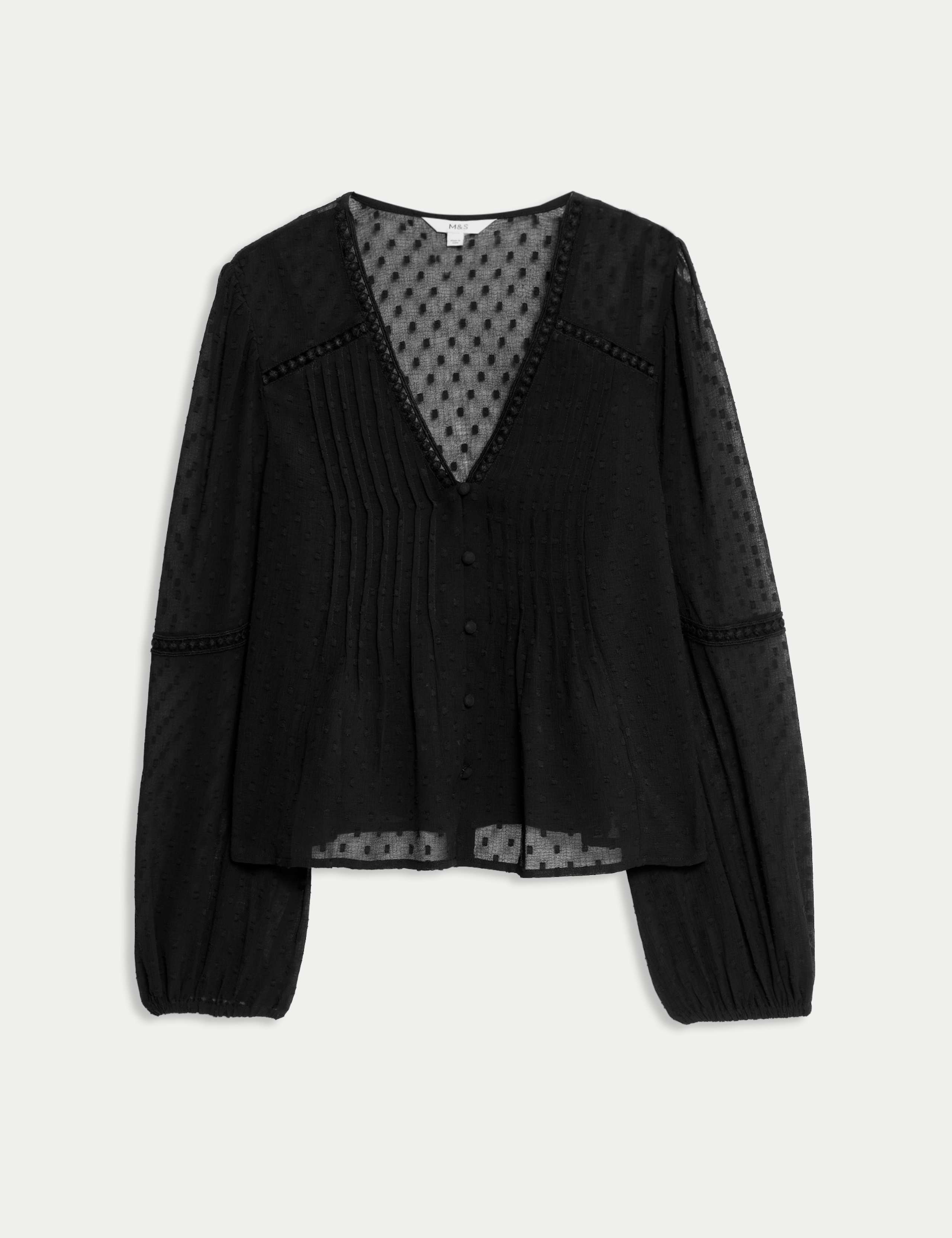 Dobby Textured V-Neck Long Sleeve Blouse 2 of 6