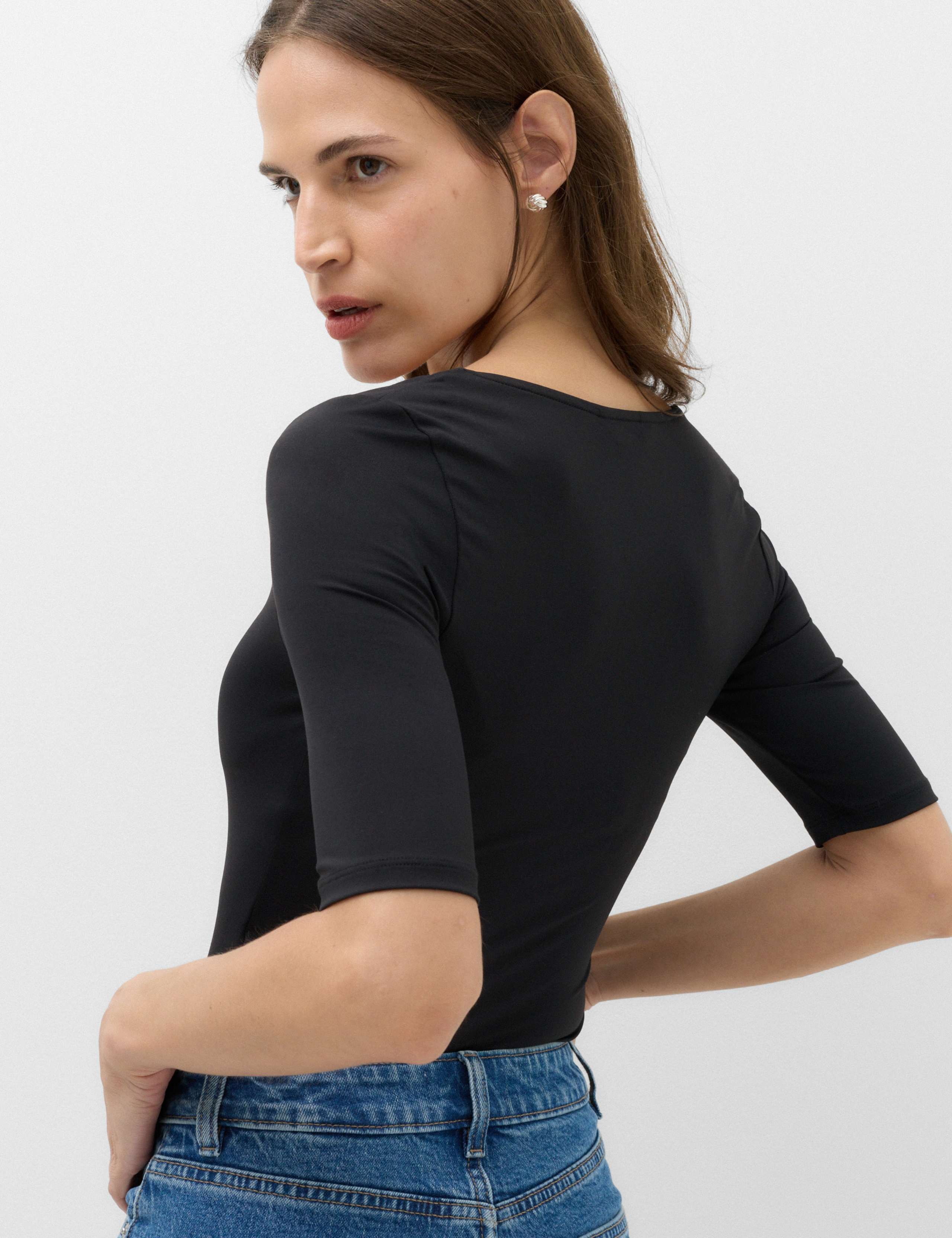 Square Neck Half Sleeve Fitted Bodysuit 3 of 5