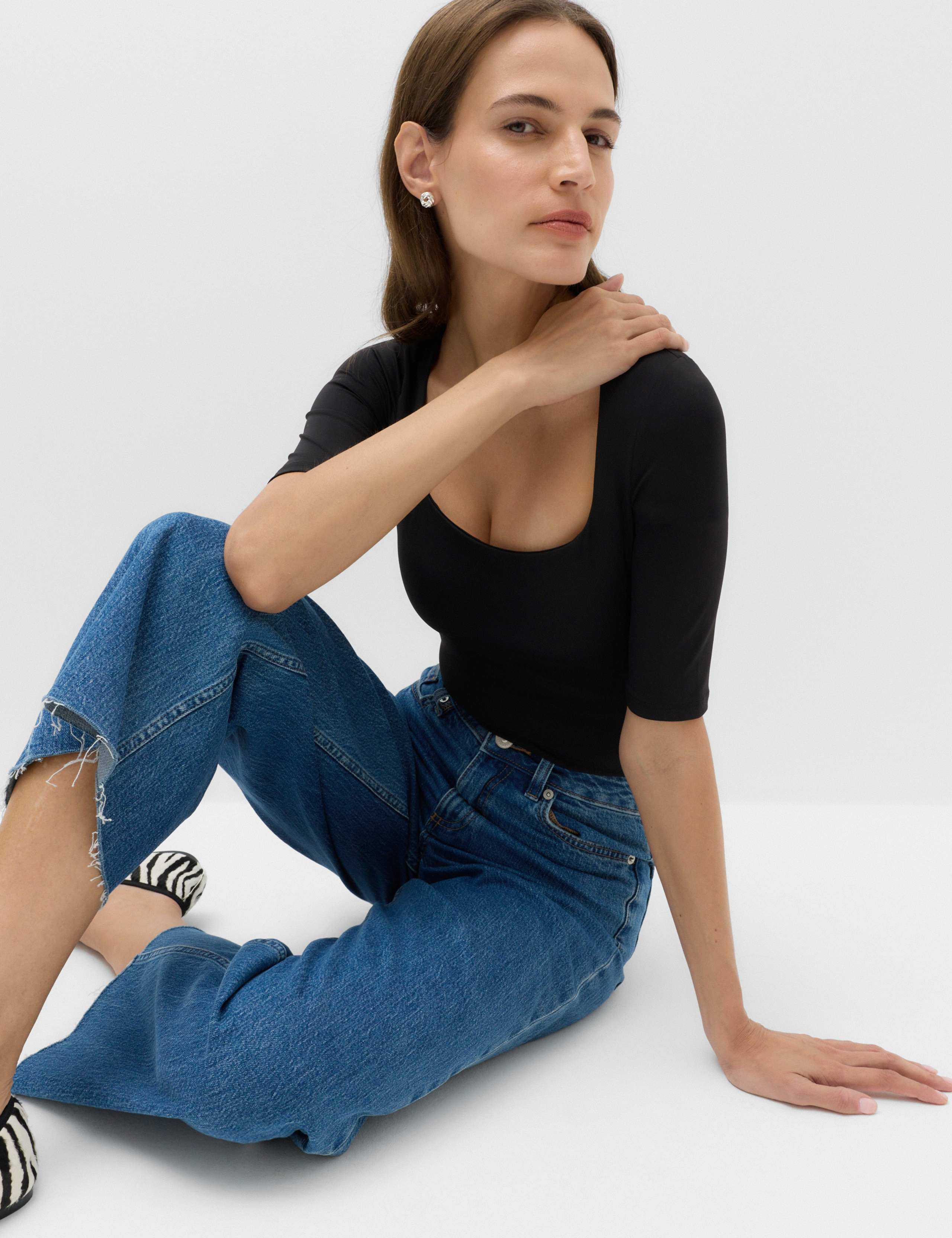 Square Neck Half Sleeve Fitted Bodysuit 5 of 5