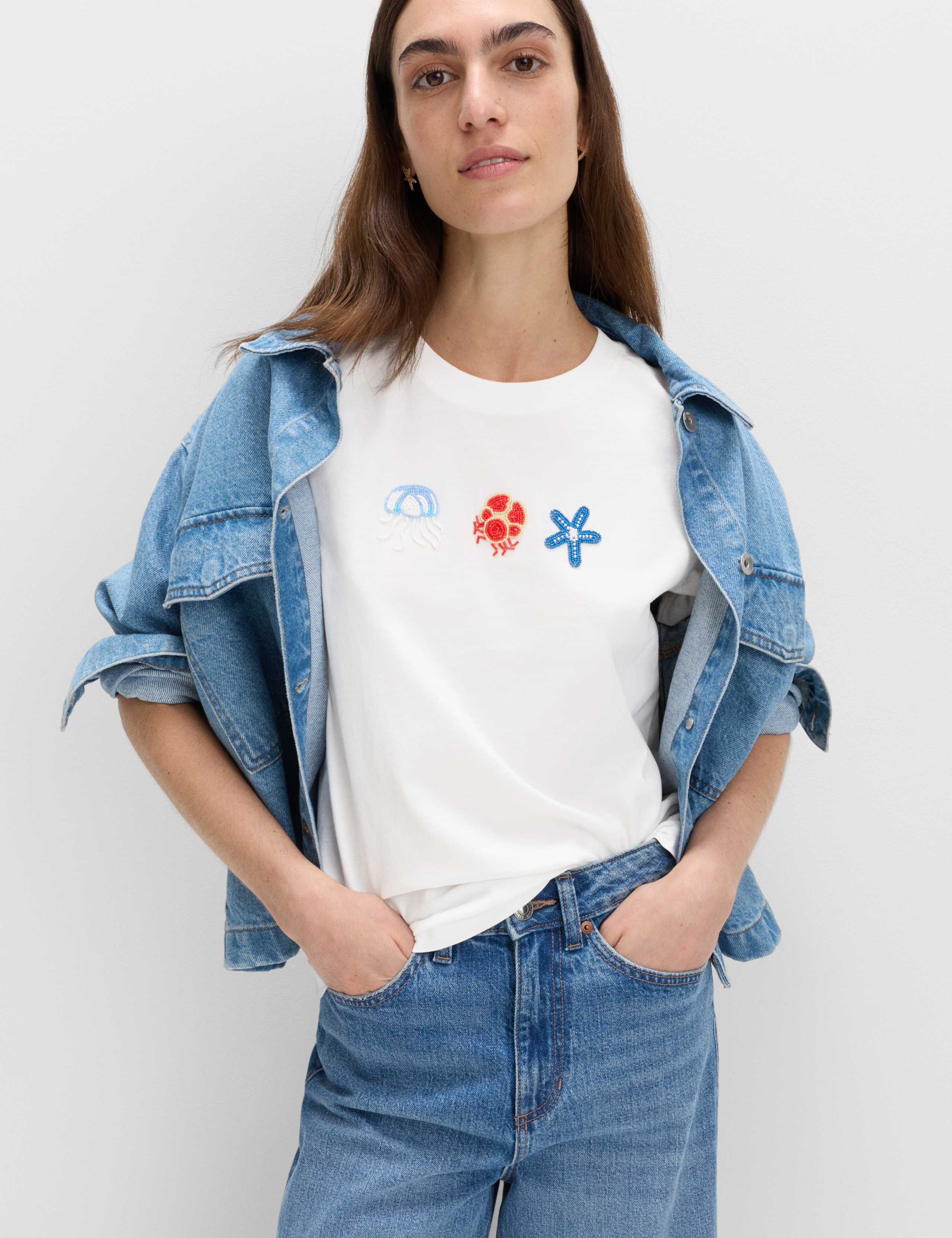Pure Cotton Embellished T-Shirt 1 of 5