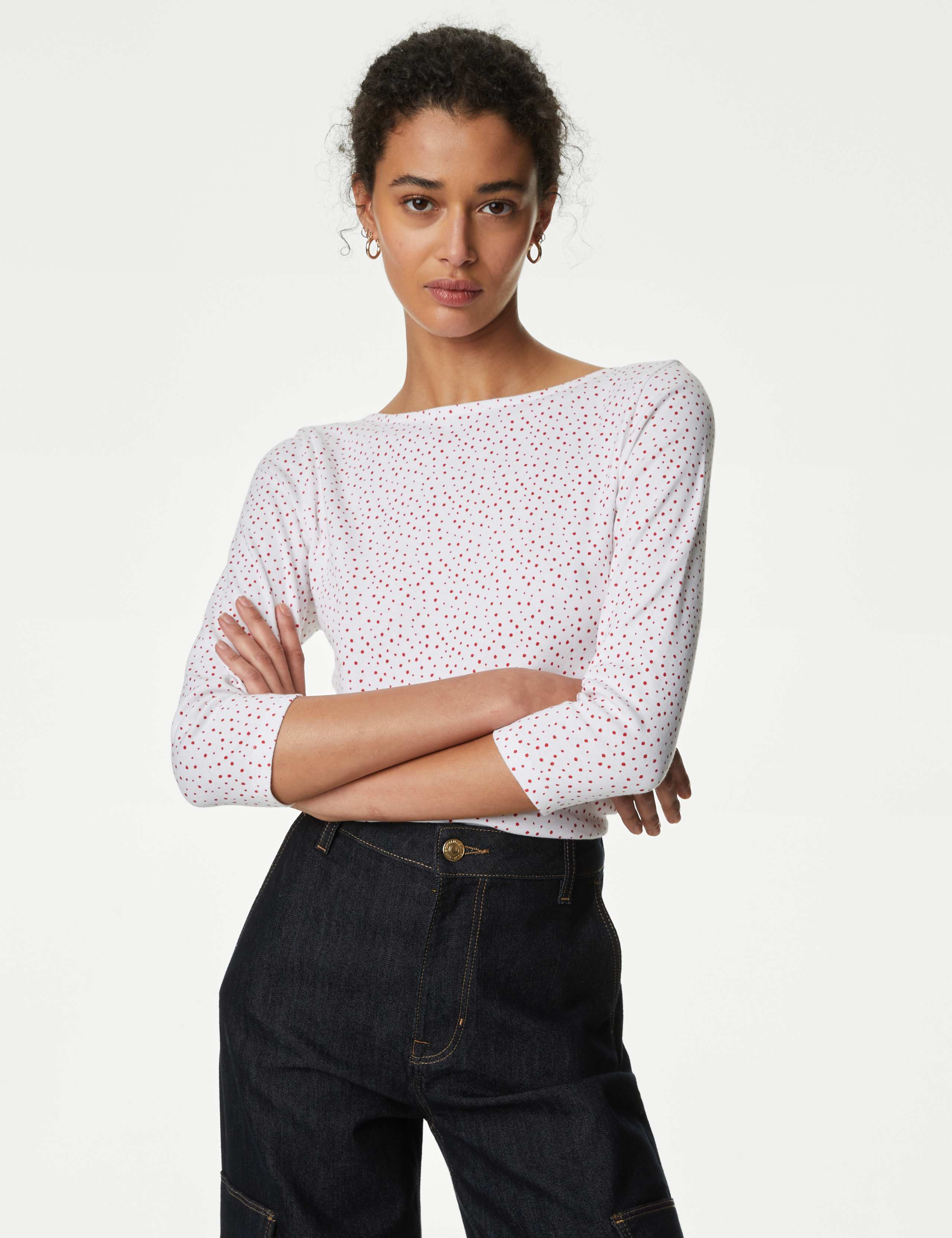 Pure Cotton Printed Slim Fit Slash Neck Top 4 of 5