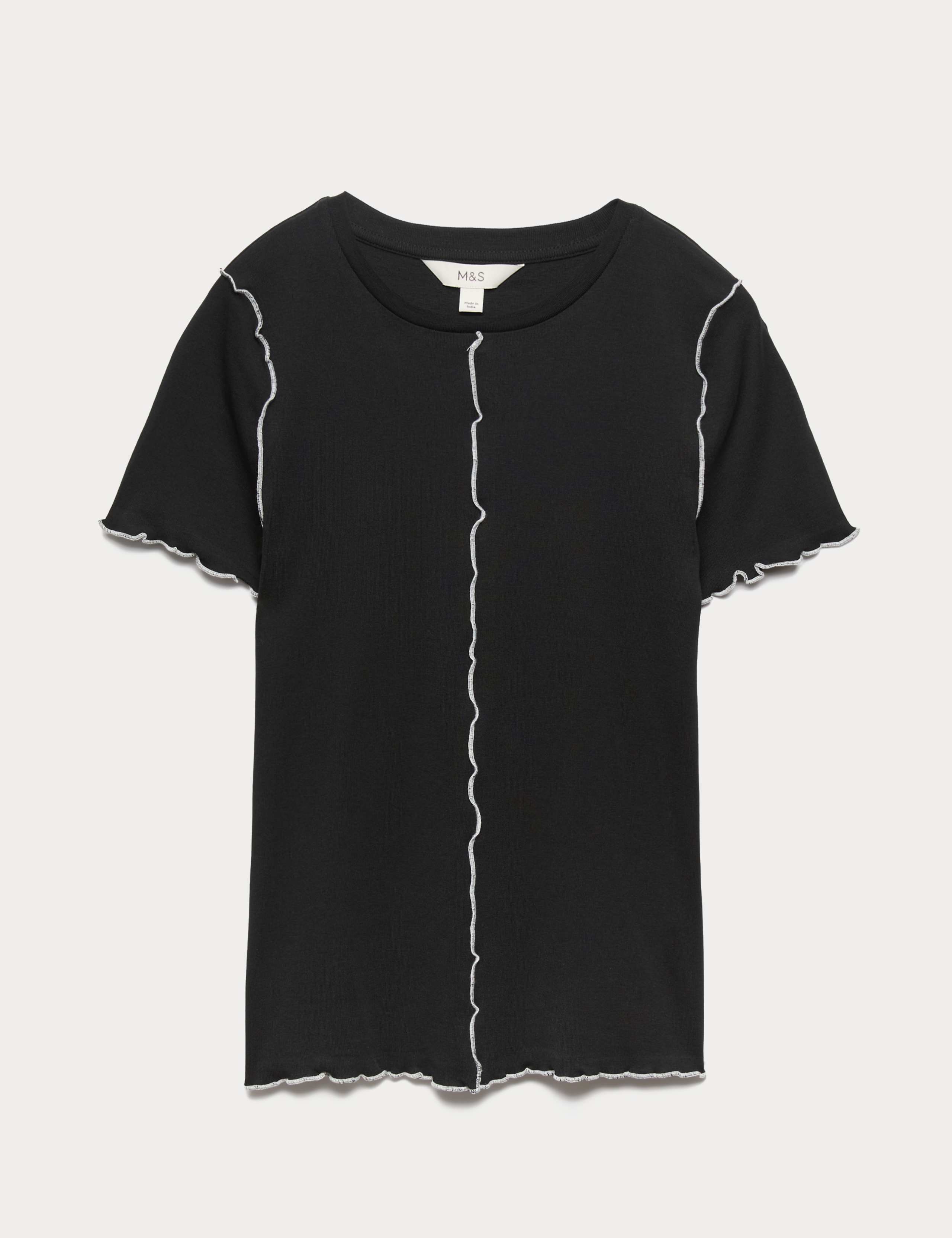Pure Cotton Contrast Seam T-Shirt 2 of 4