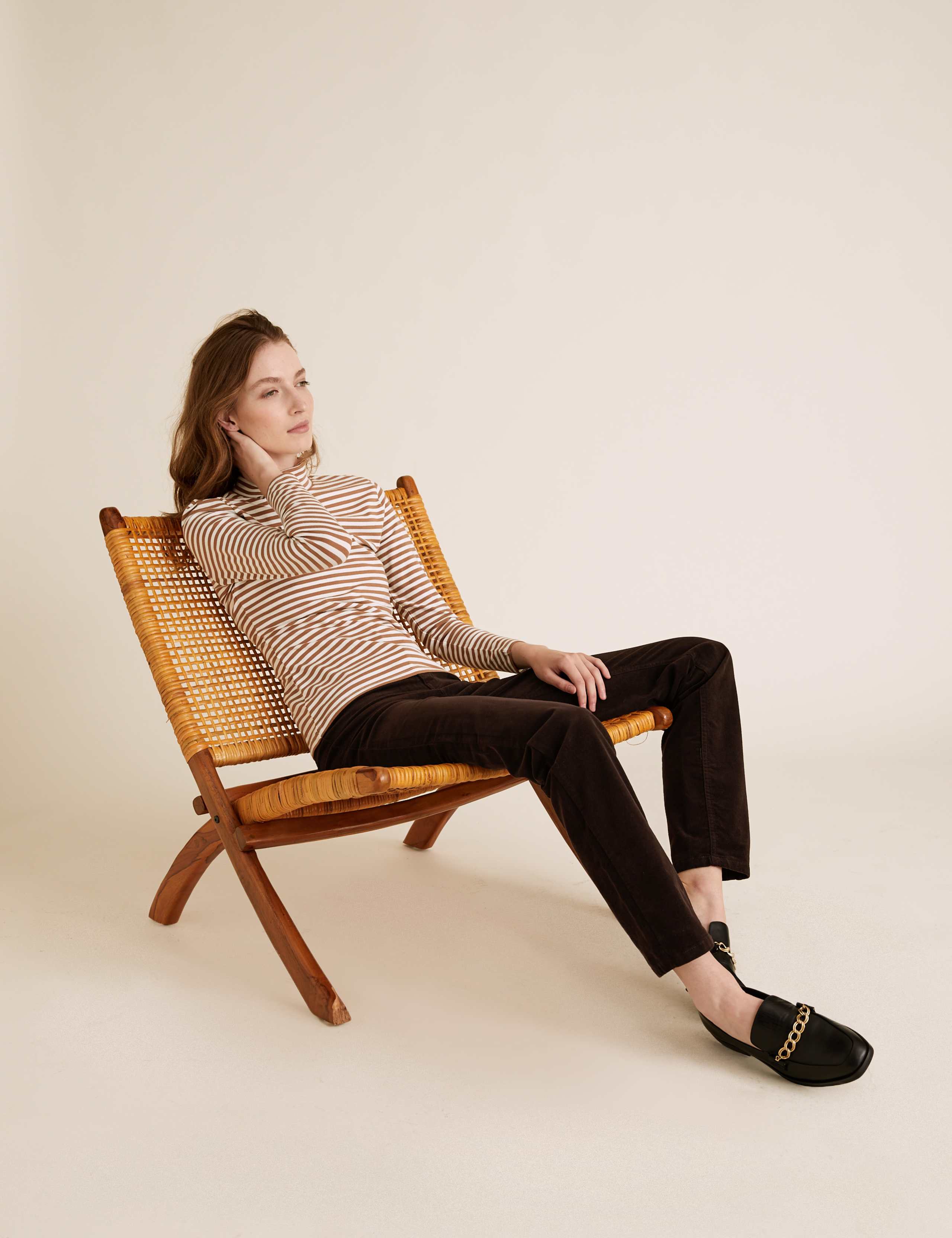 Cotton Striped Funnel Neck Fitted Top 1 of 4