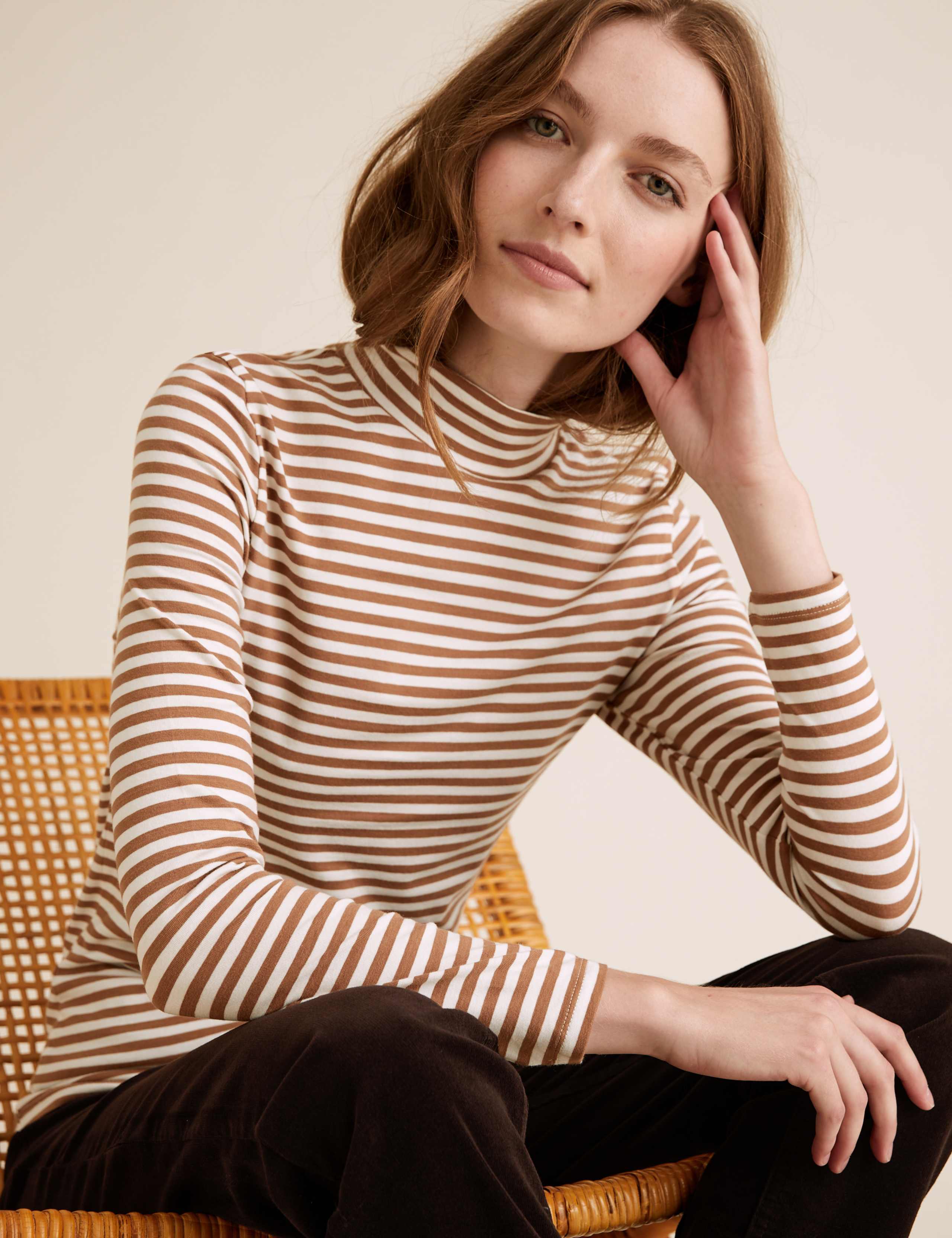 Cotton Striped Funnel Neck Fitted Top 3 of 4