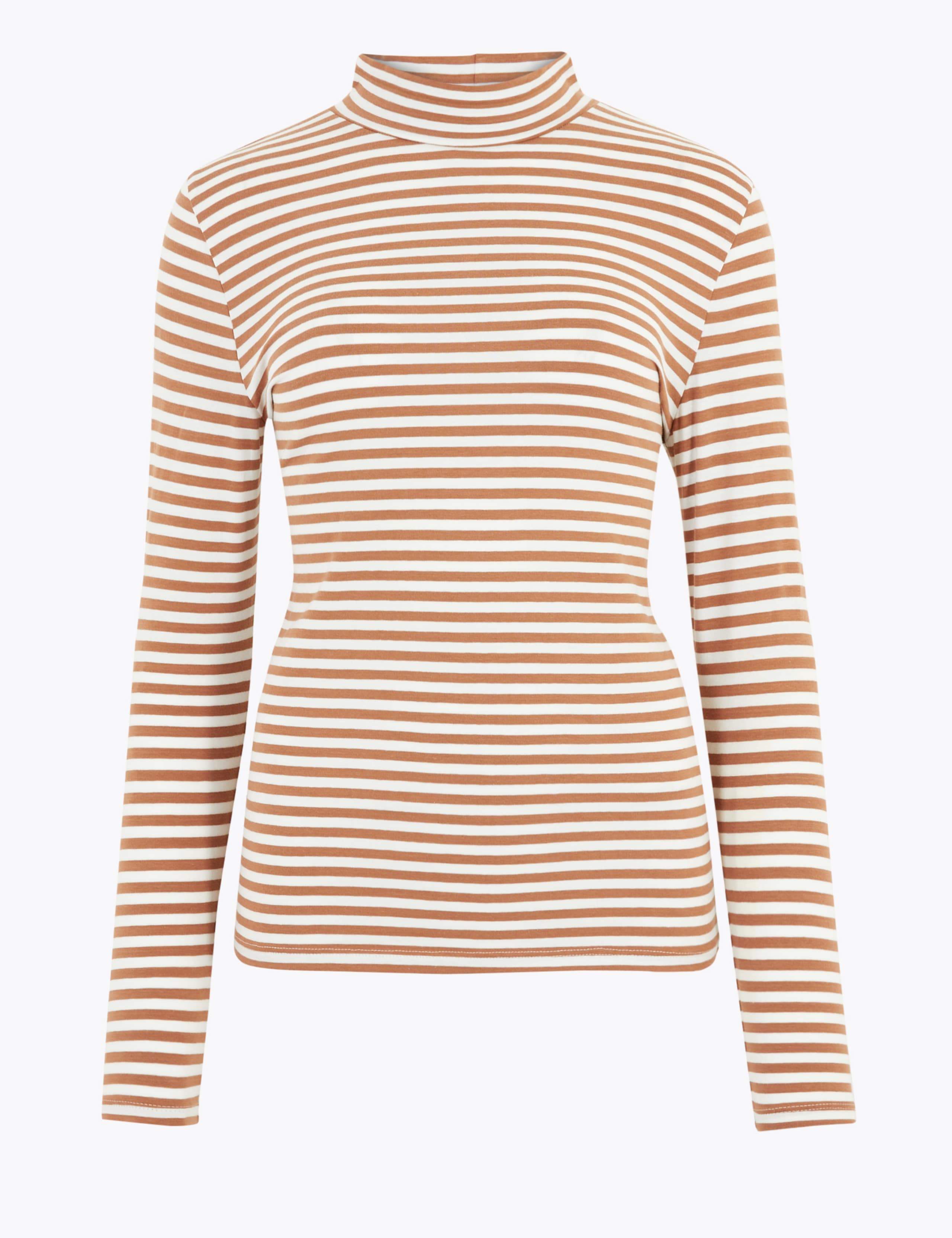 Cotton Striped Funnel Neck Fitted Top 2 of 4