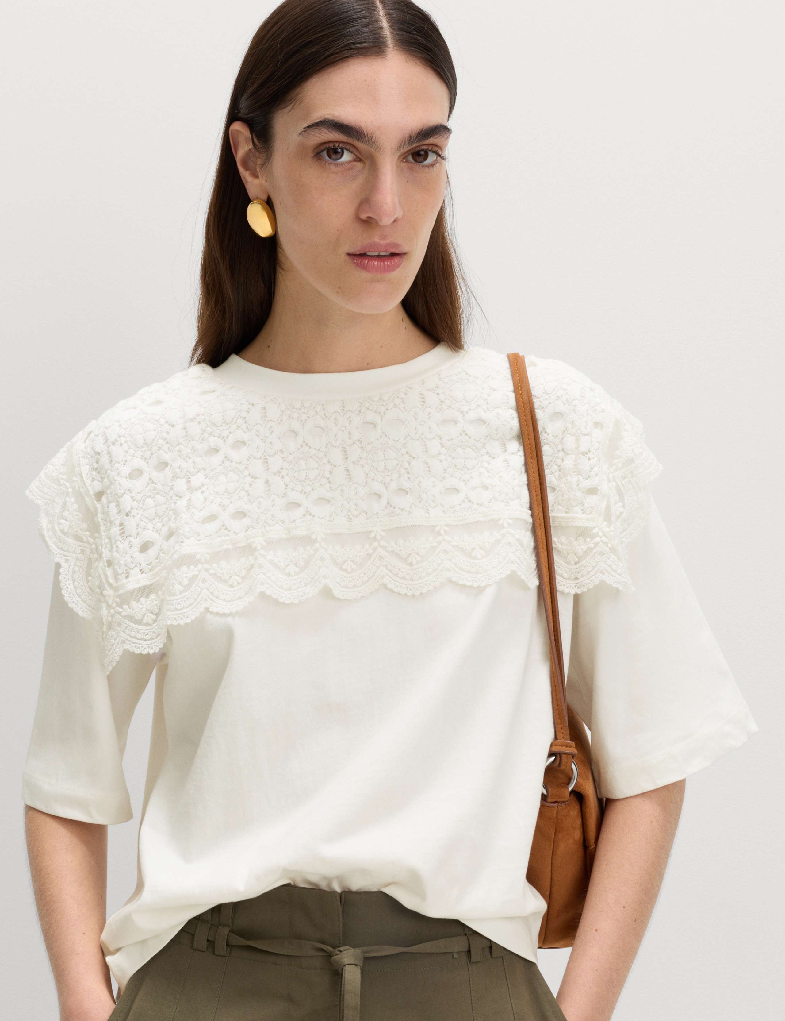 Pure Cotton Lace Bib T-Shirt 1 of 5