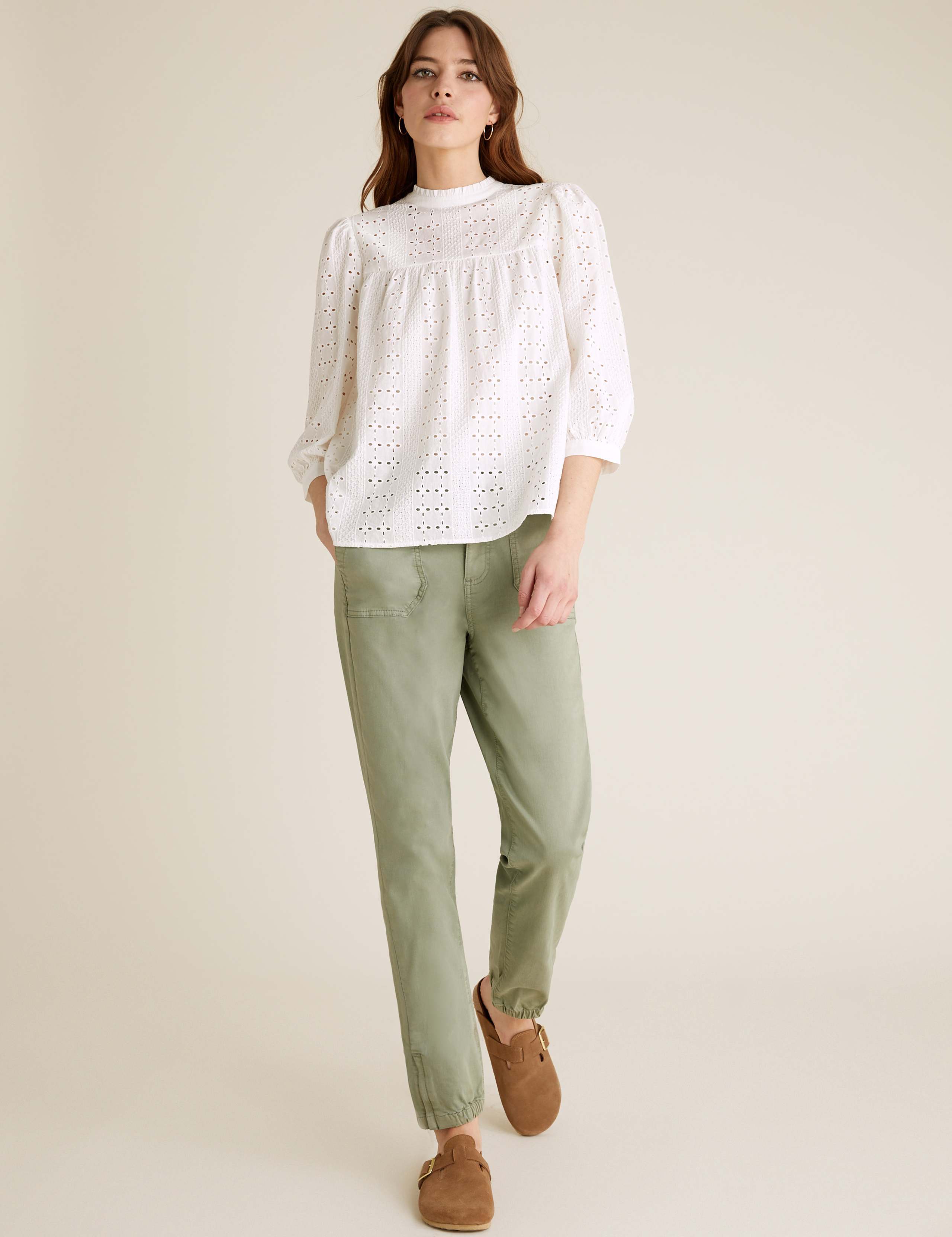 Pure Cotton Broderie Short Sleeve Blouse 3 of 6