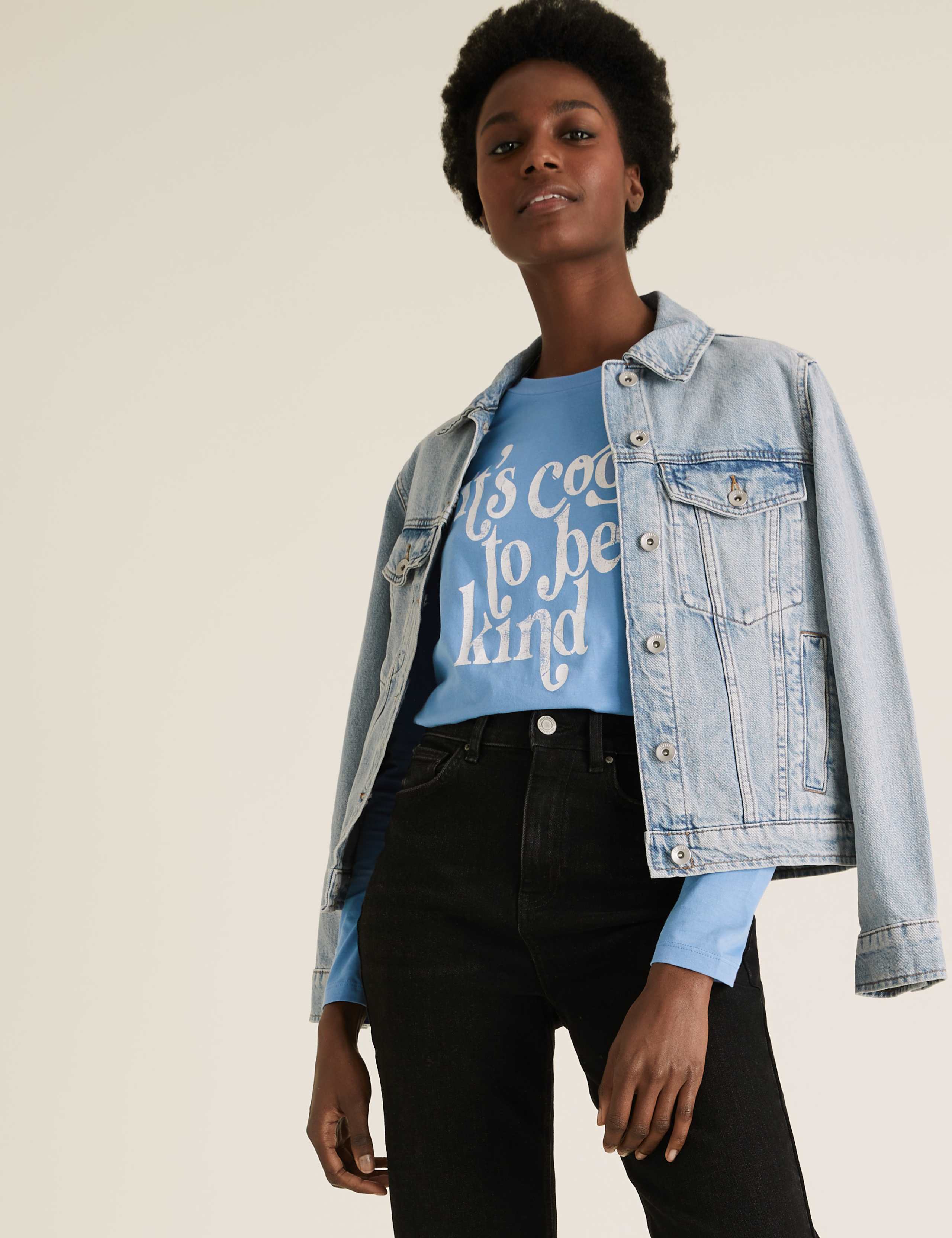 Pure Cotton Slogan Straight Fit Top 1 of 4