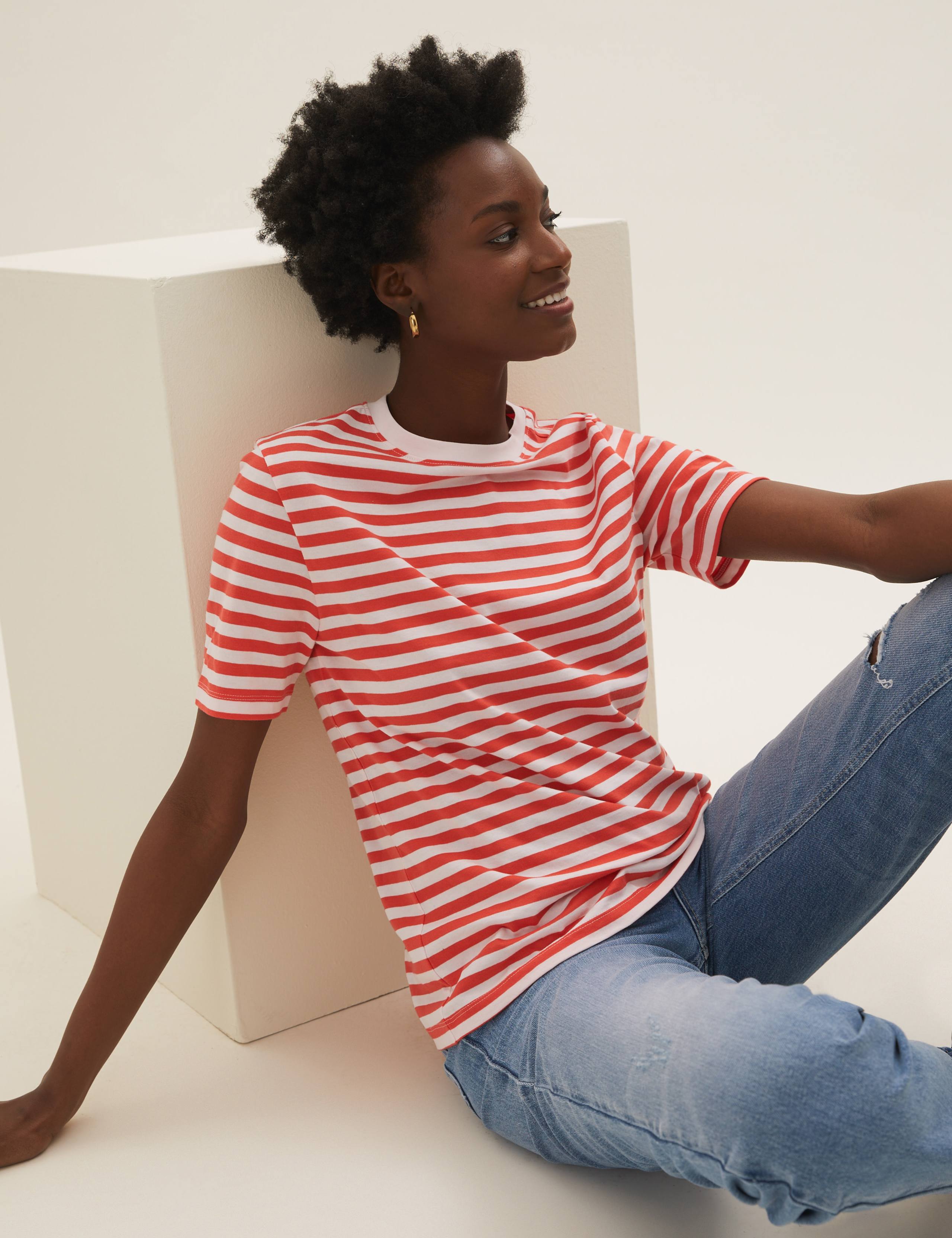 Pure Cotton Striped Straight Fit T-Shirt 1 of 5