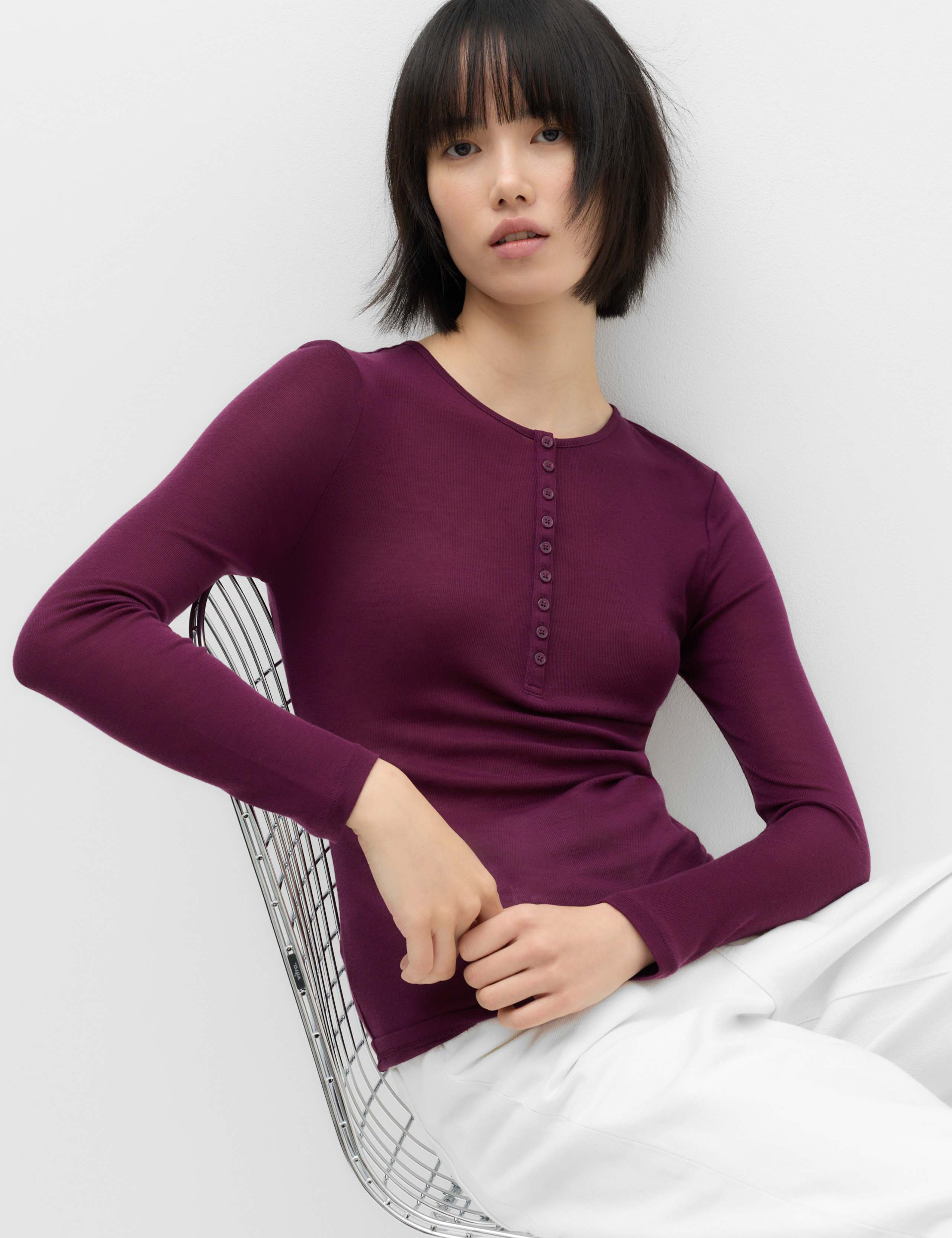 Lyocell Rich Henley Top with Wool 1 of 5
