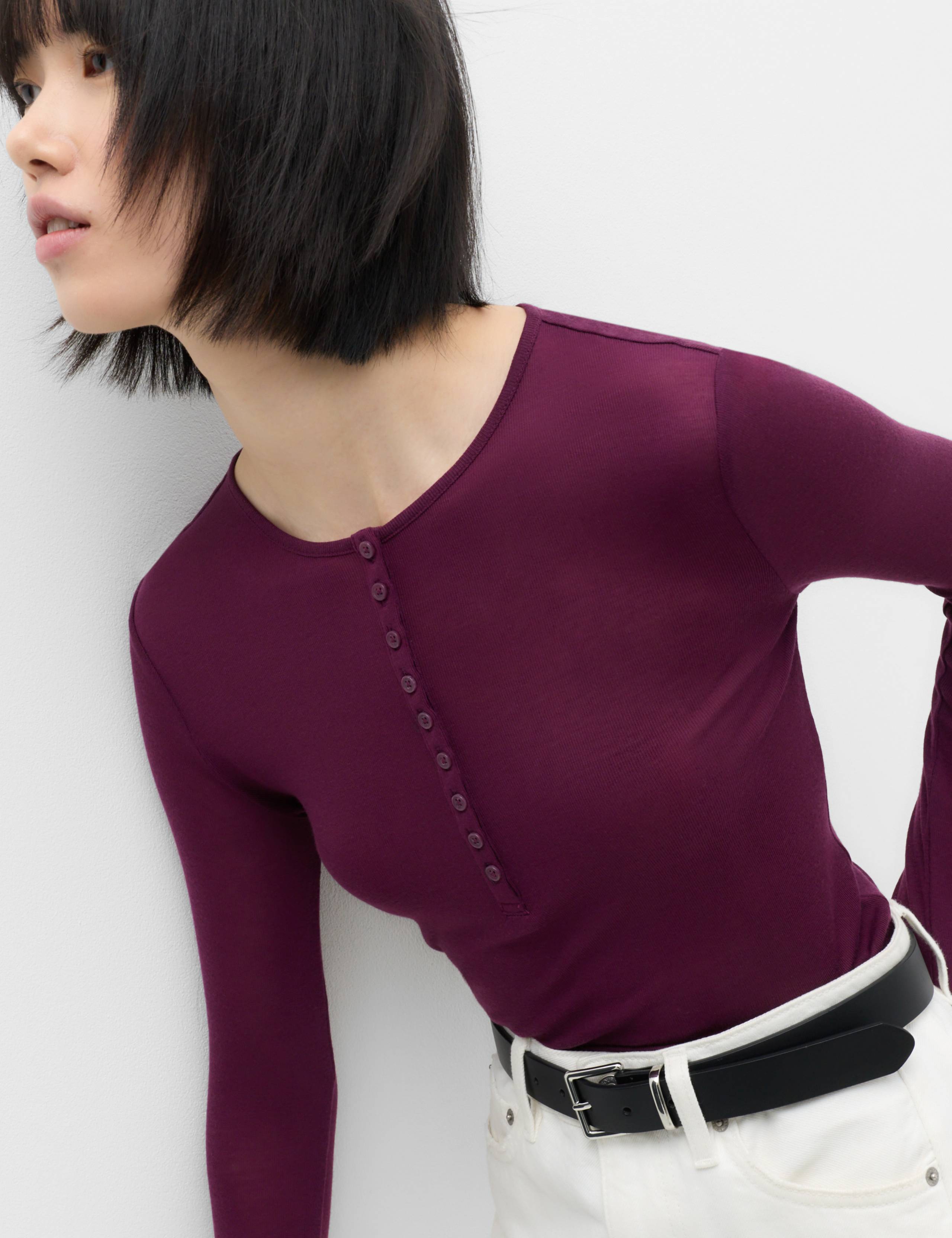 Lyocell Rich Henley Top with Wool 3 of 5