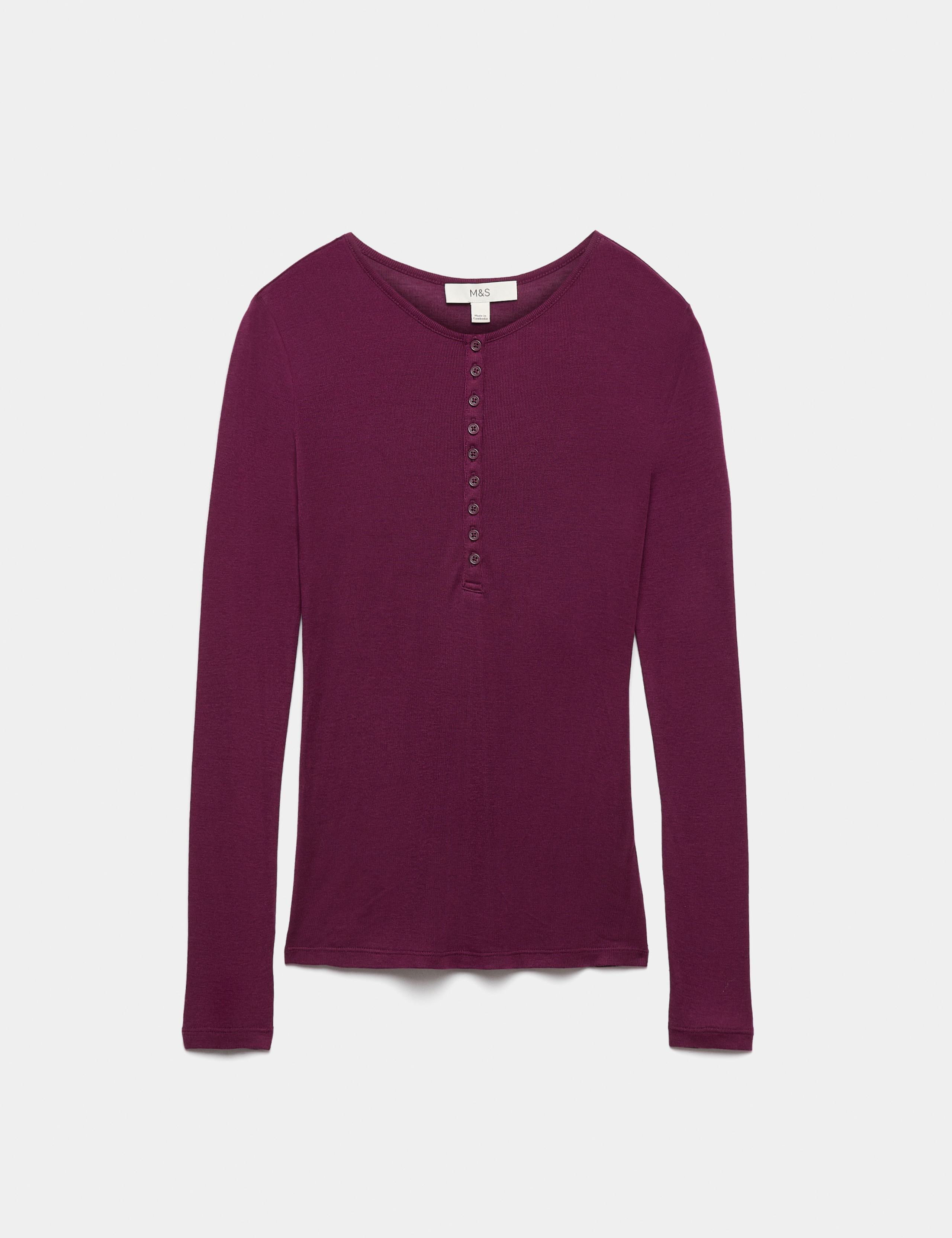 Lyocell Rich Henley Top with Wool 2 of 5