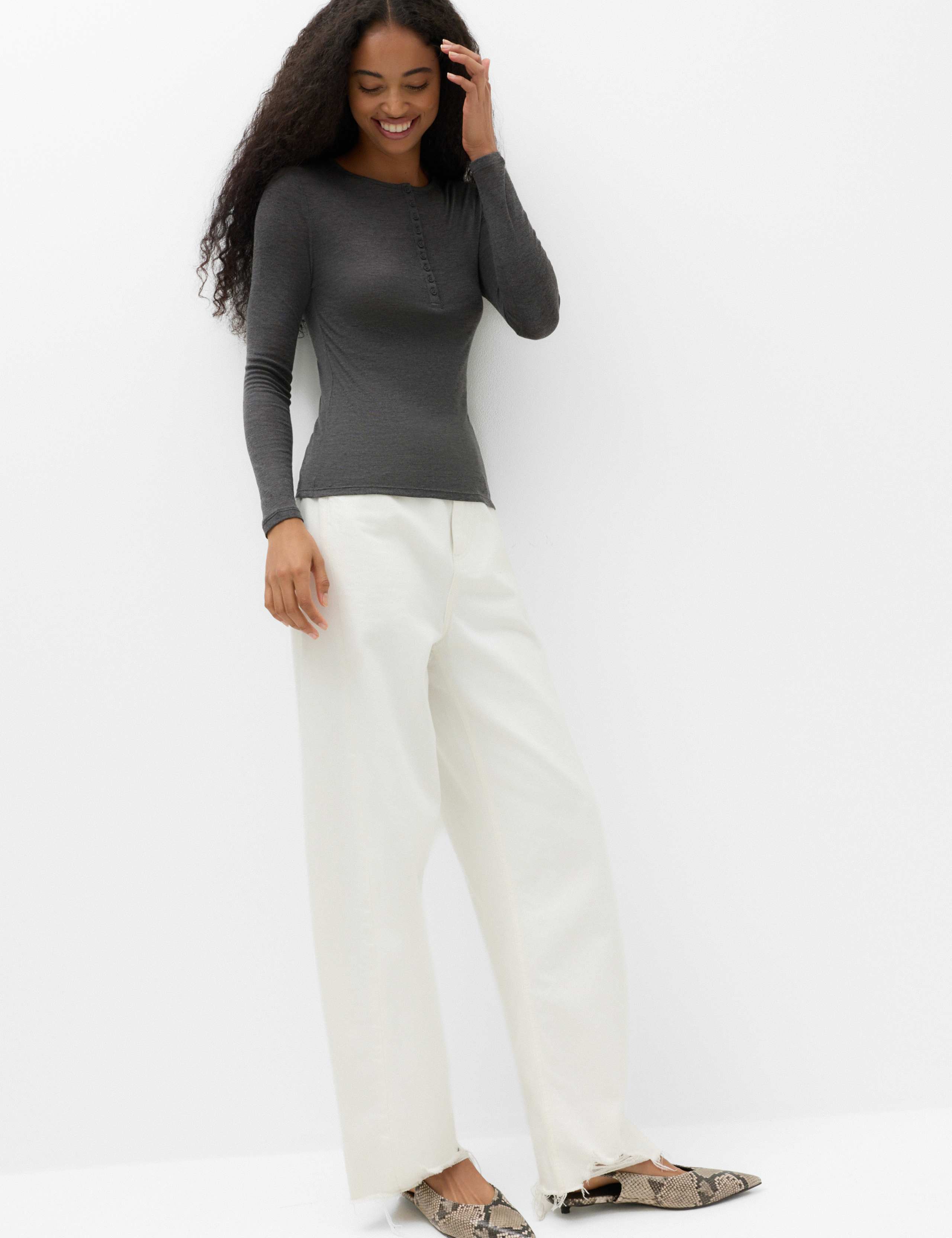 Lyocell Rich Henley Top with Wool 3 of 4
