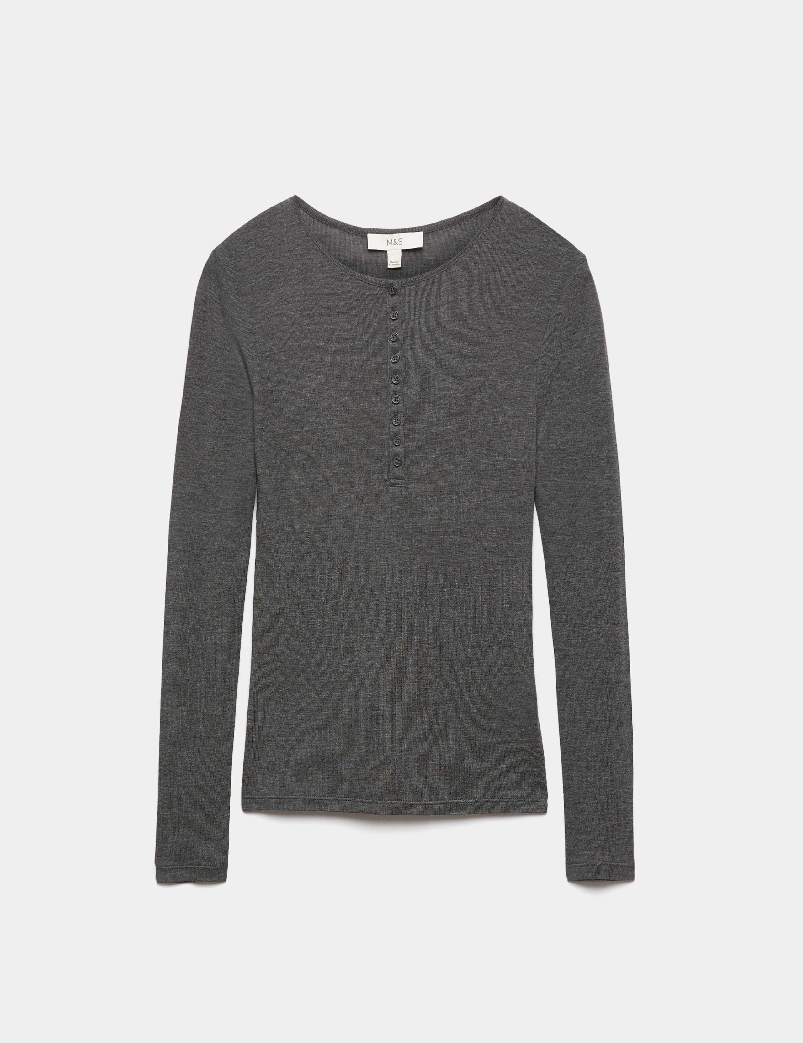 Lyocell Rich Henley Top with Wool 2 of 4