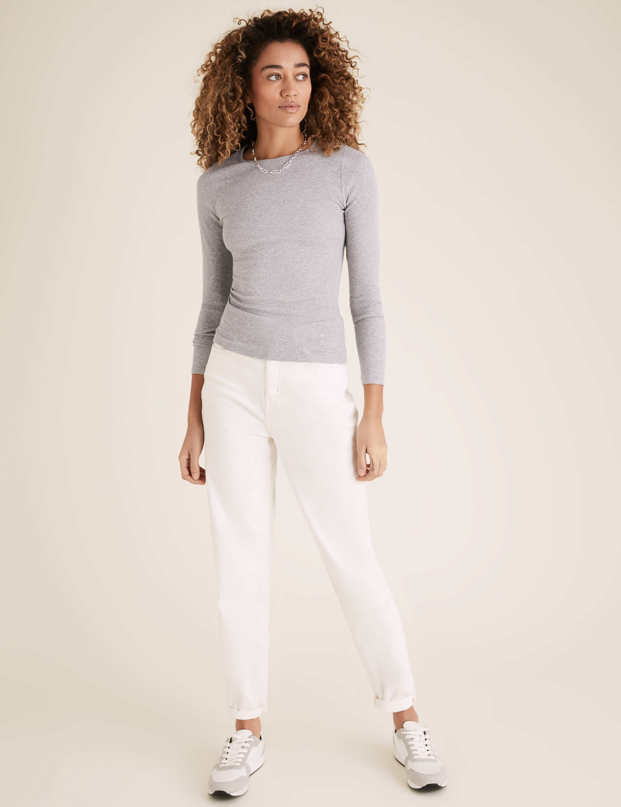 Cotton Ribbed Fitted Long Sleeve Top 2 of 4