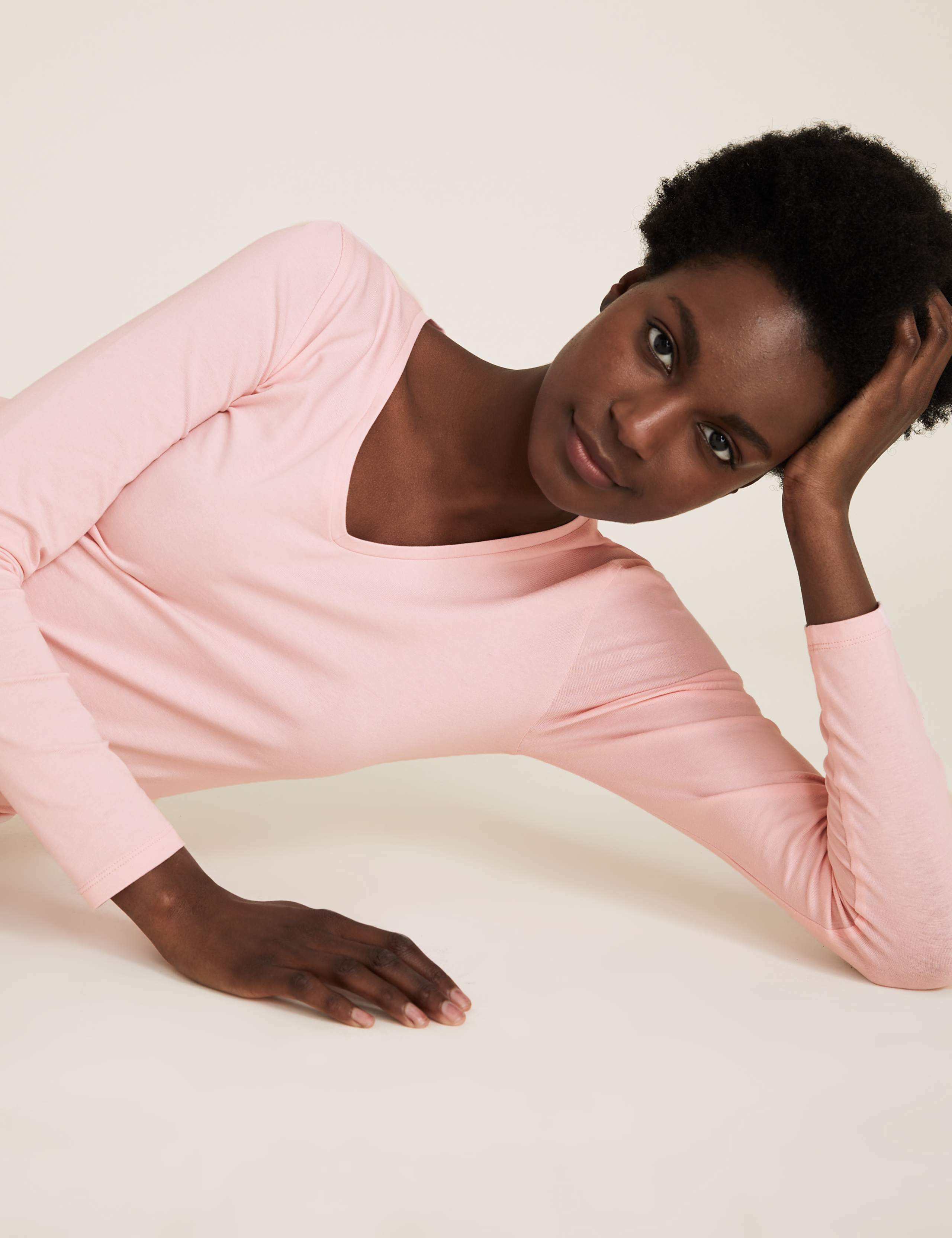 Cotton V-Neck Fitted Long Sleeve Top 3 of 4
