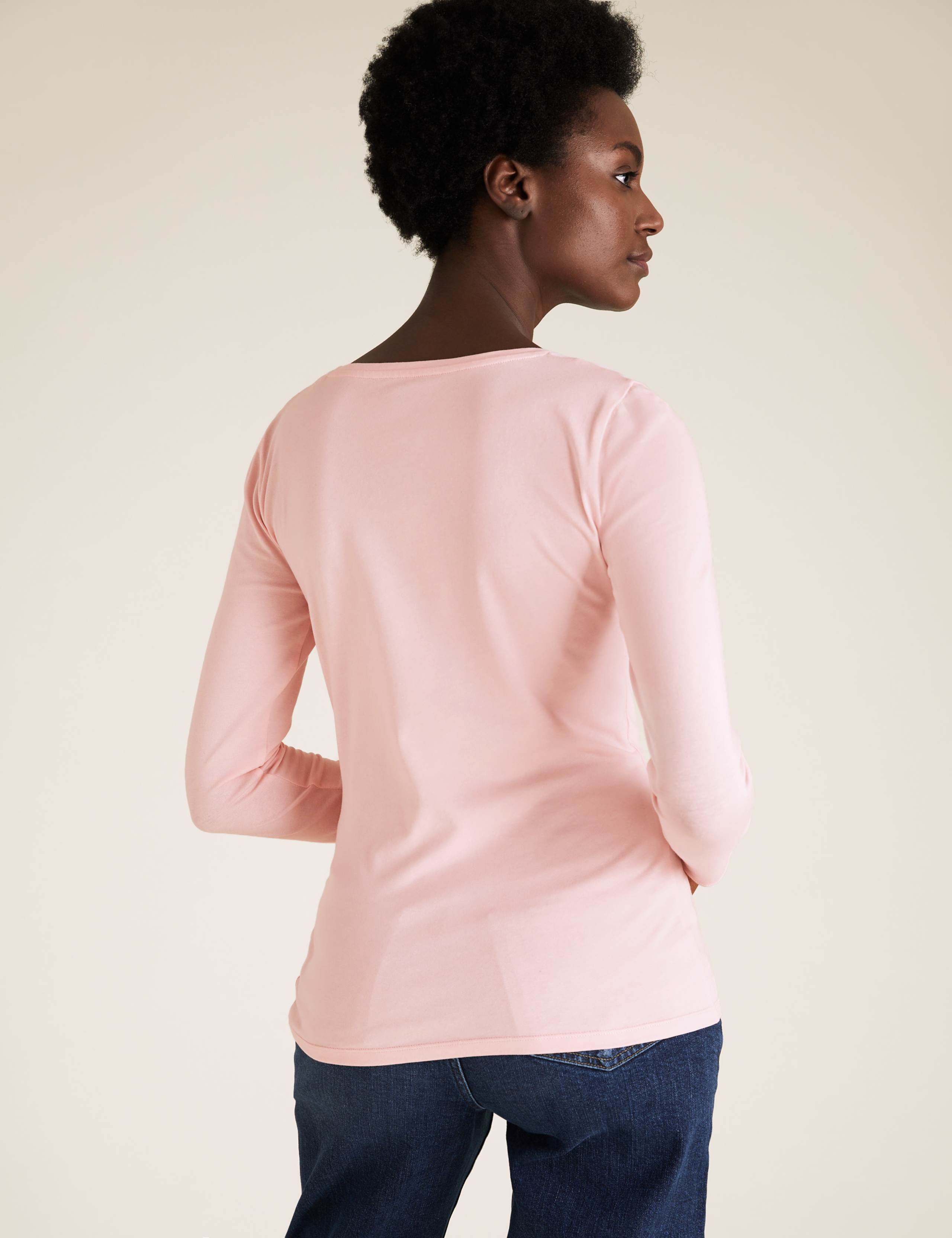 Cotton V-Neck Fitted Long Sleeve Top 4 of 4