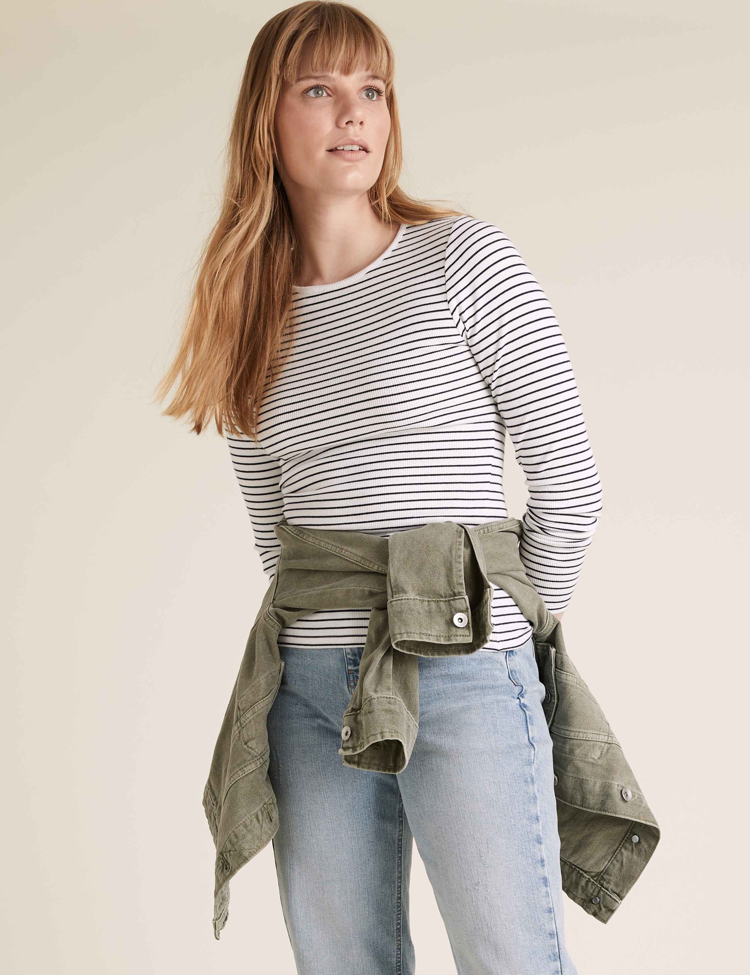 Cotton Ribbed Stripe Fitted Top 1 of 5