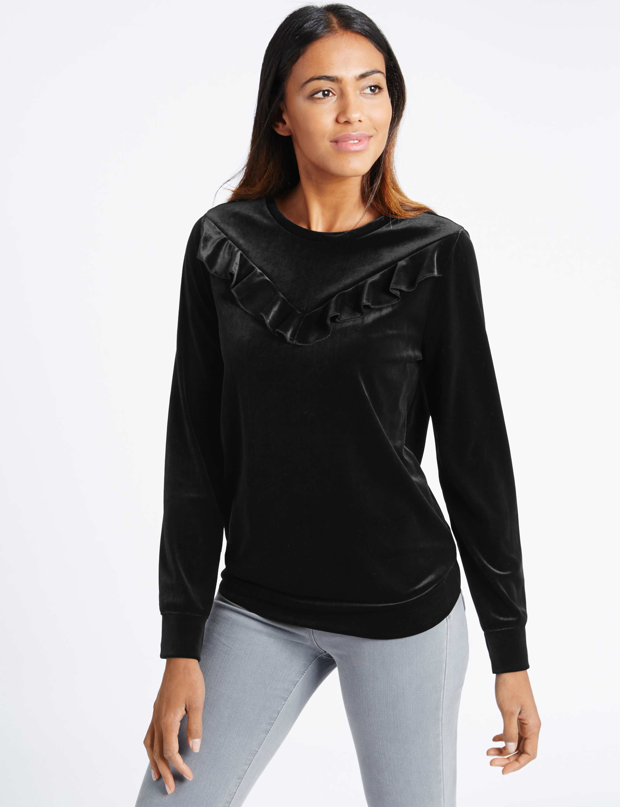 Velvet Ruffle Long Sleeve Sweatshirt 1 of 4