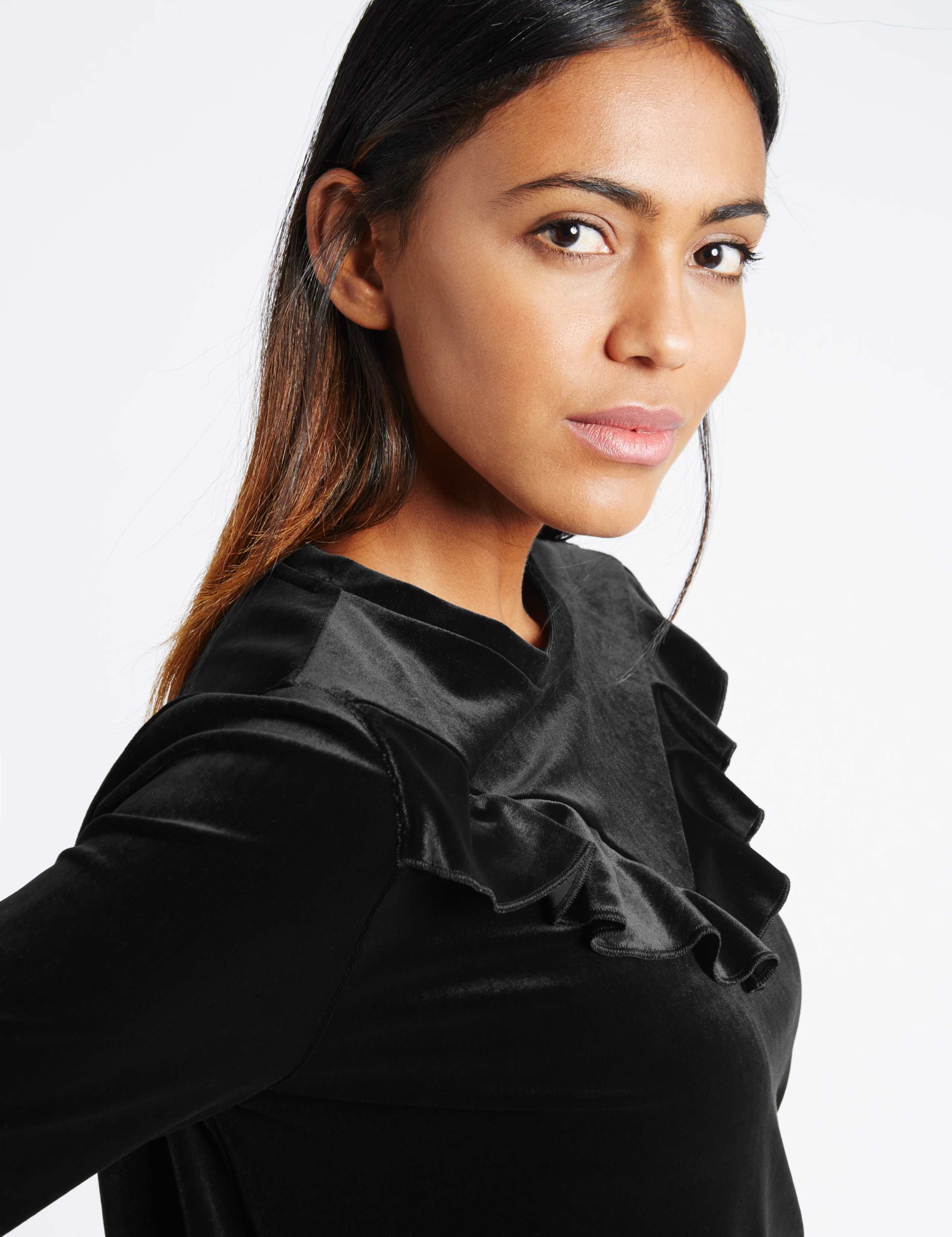 Velvet Ruffle Long Sleeve Sweatshirt 4 of 4