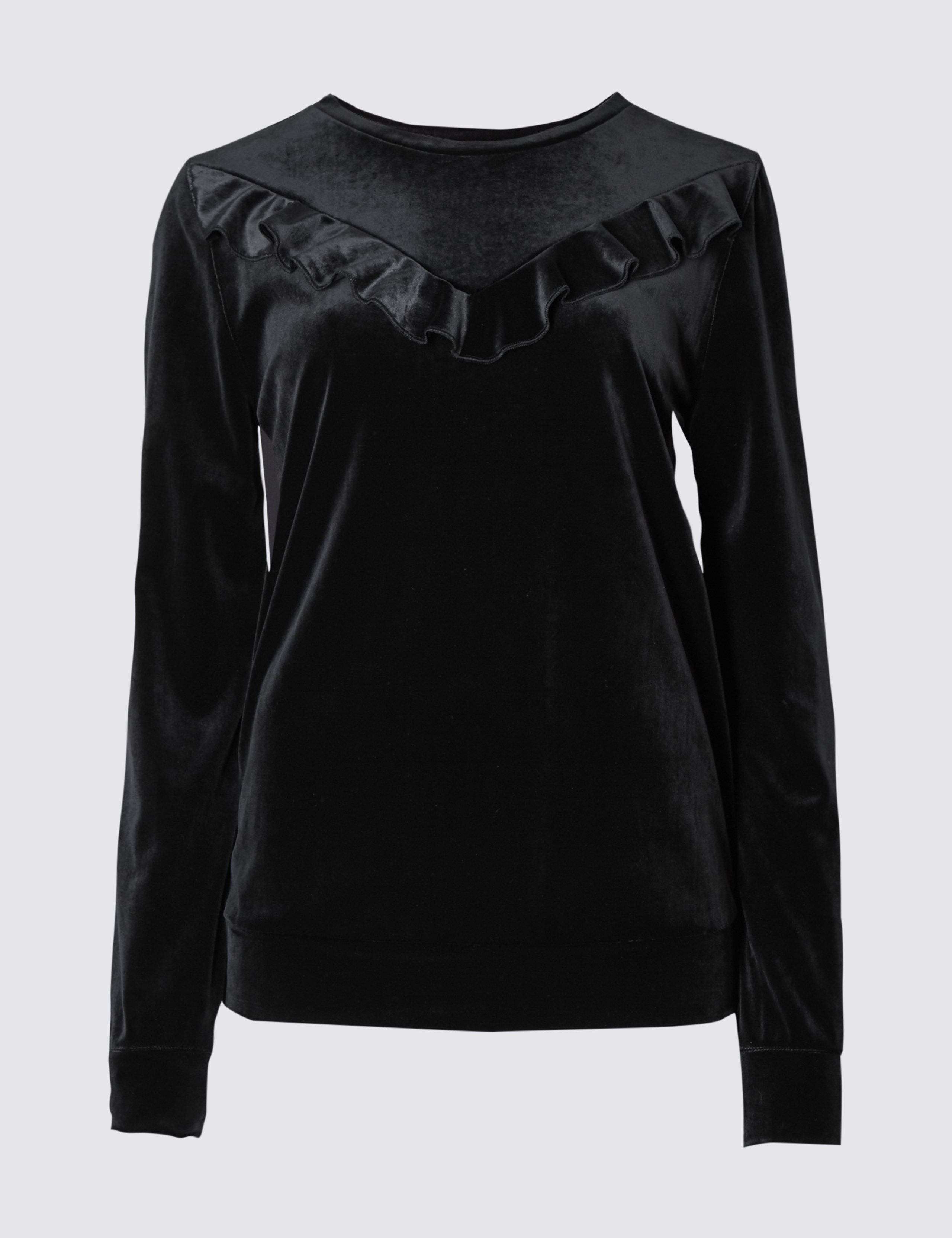Velvet Ruffle Long Sleeve Sweatshirt 2 of 4