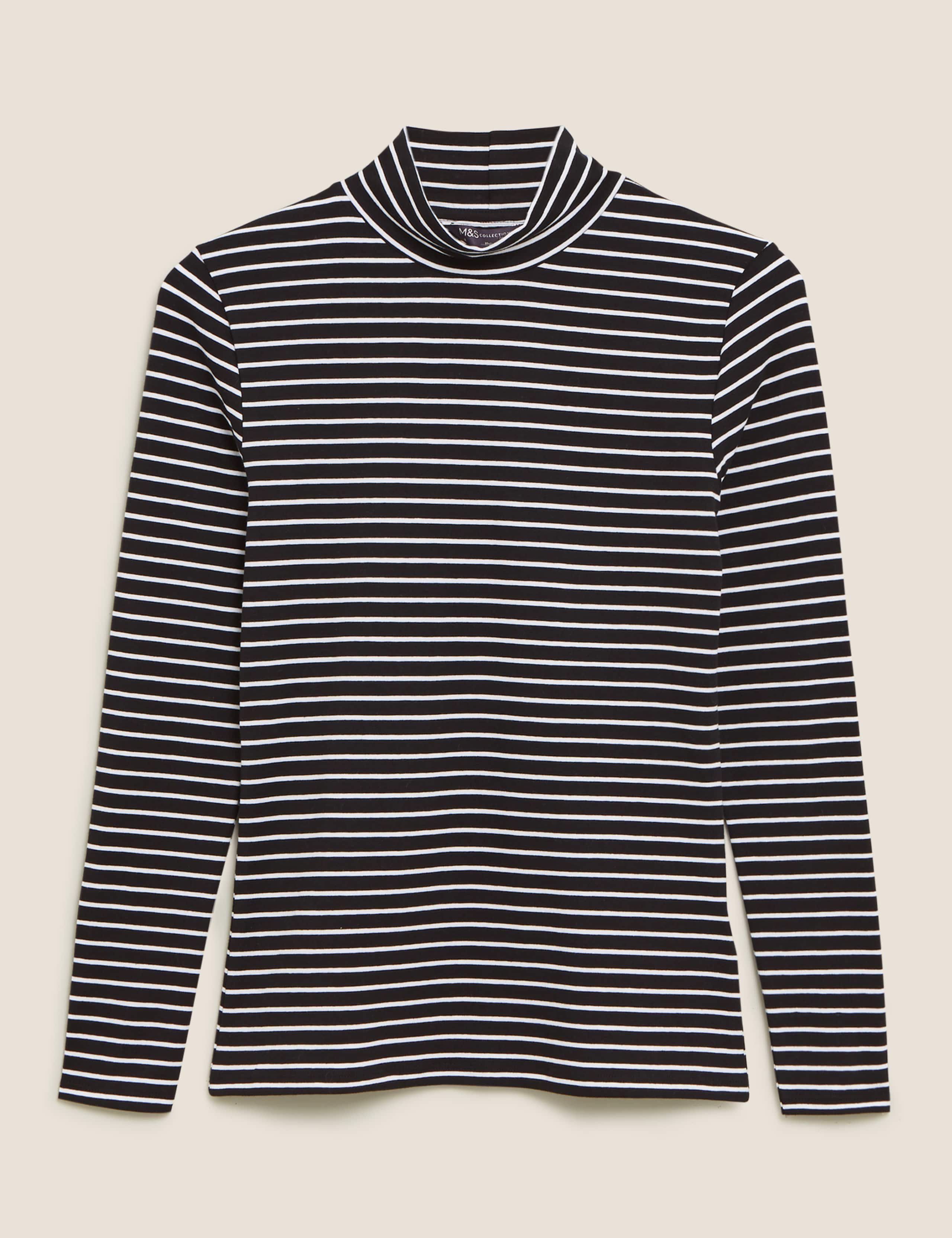 Cotton Striped Funnel Neck Fitted Top 2 of 5