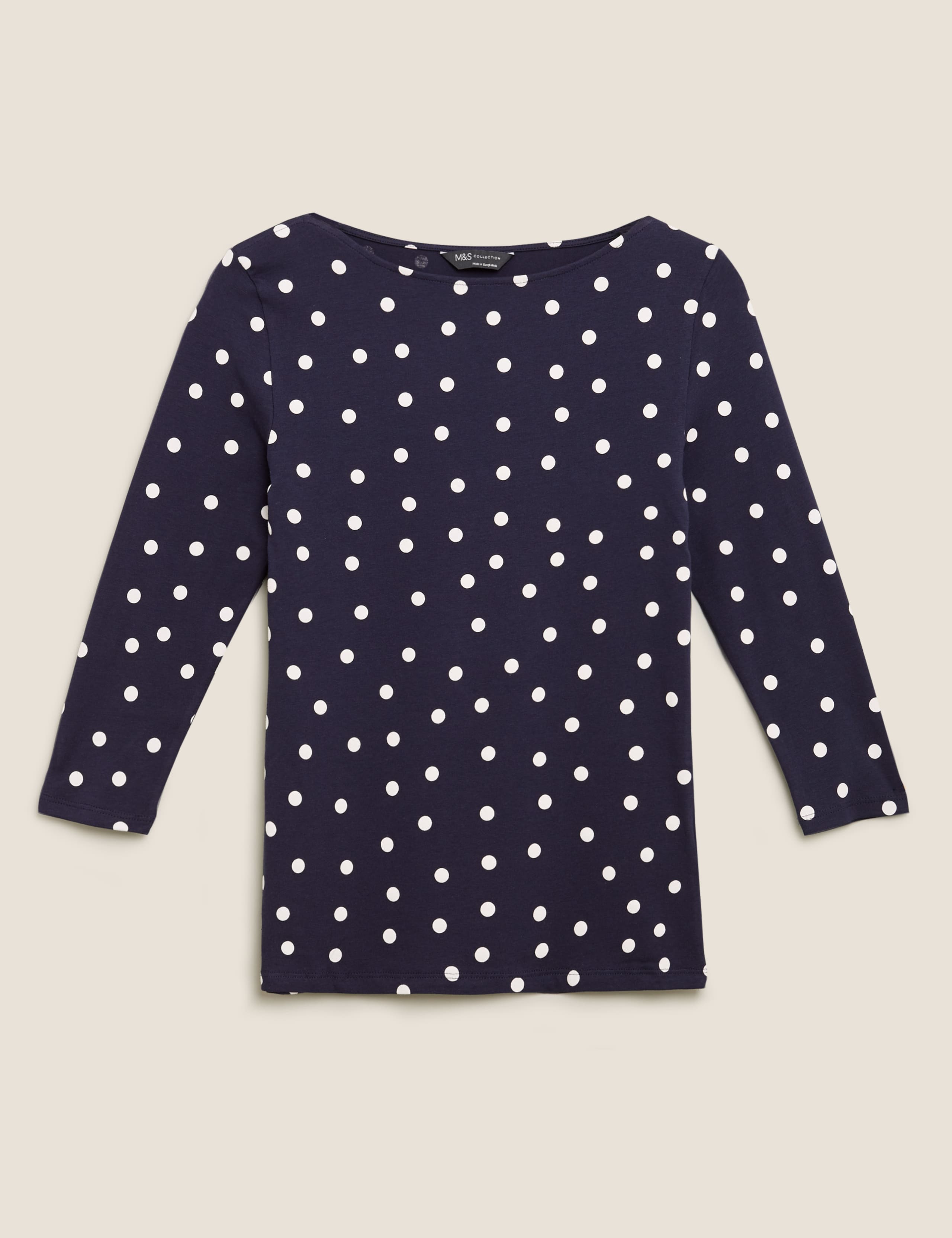 Cotton Polka Dot Slash Neck Fitted Top 2 of 4