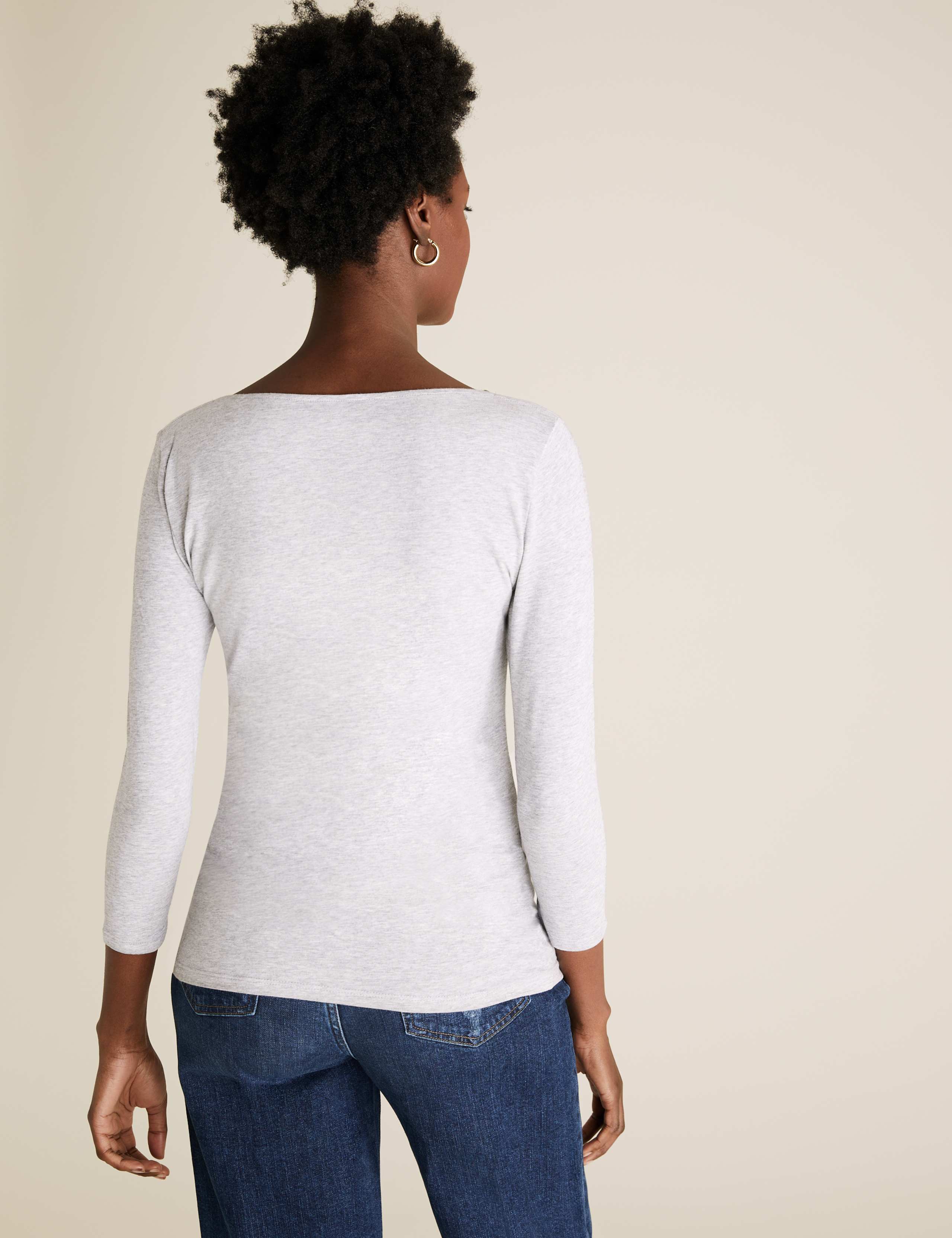 Cotton Rich Slash Neck Fitted 3/4 Sleeve Top 4 of 4