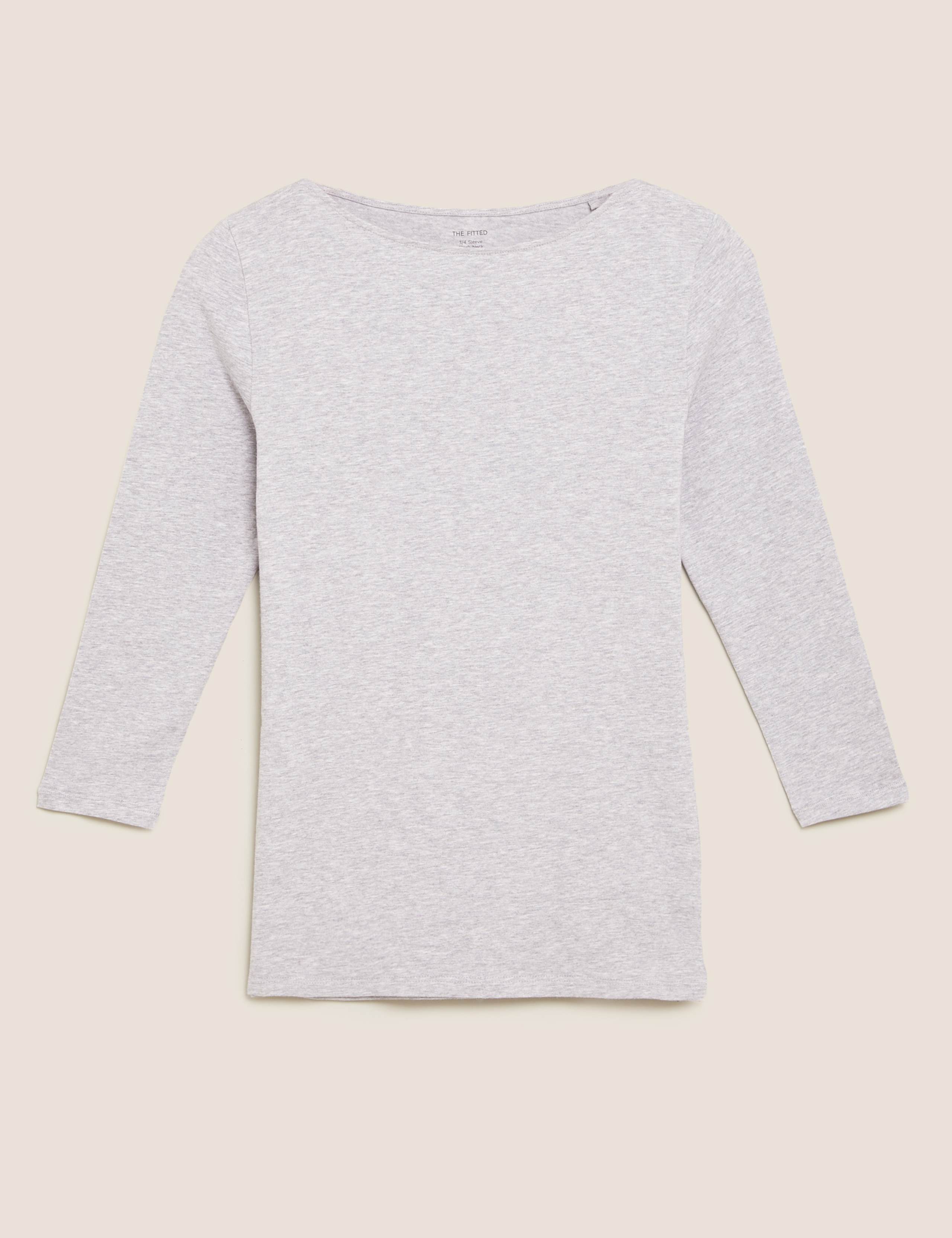 Cotton Rich Slash Neck Fitted 3/4 Sleeve Top 2 of 4