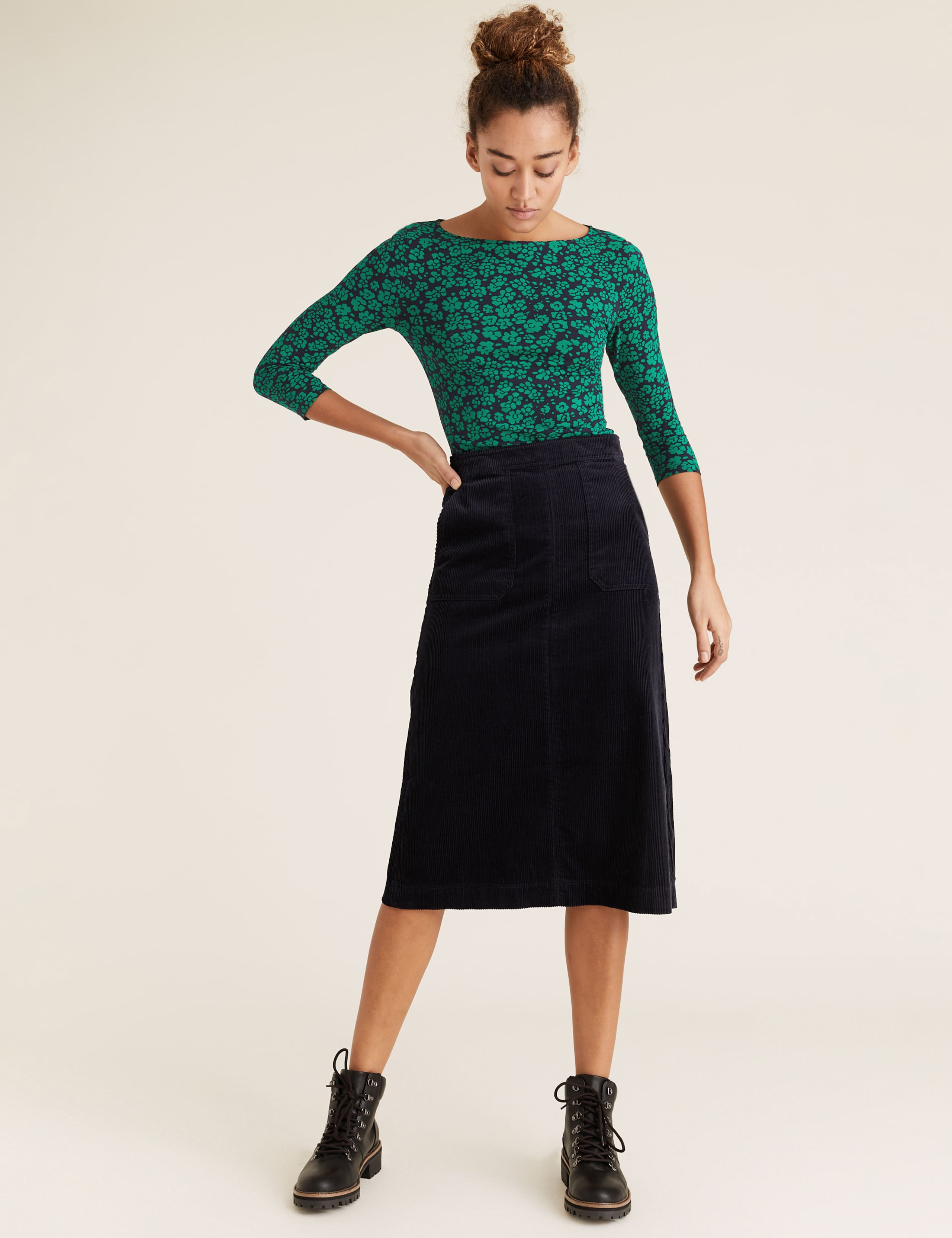Cotton Ditsy Floral Slash Neck Fitted Top 1 of 4