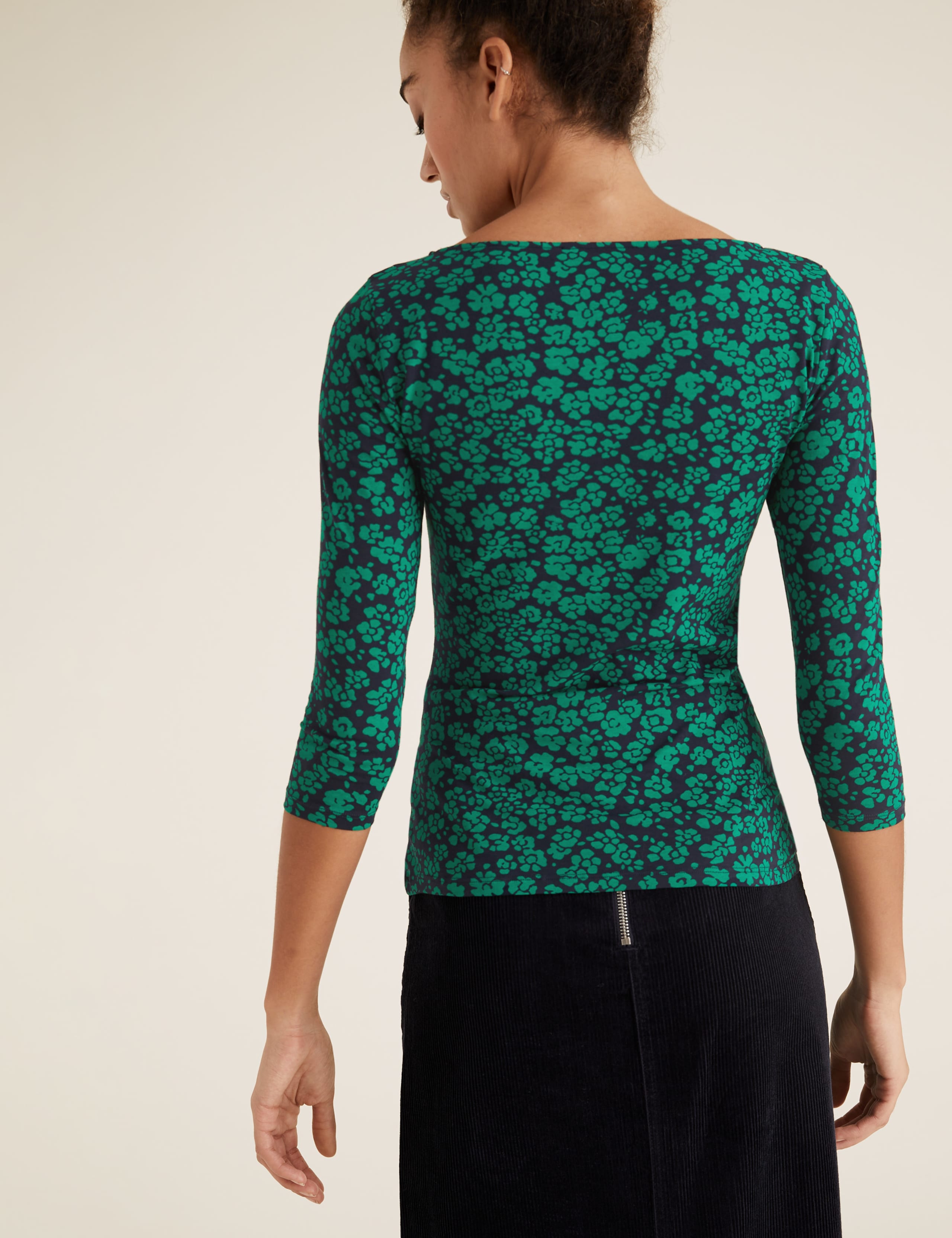 Cotton Ditsy Floral Slash Neck Fitted Top 4 of 4