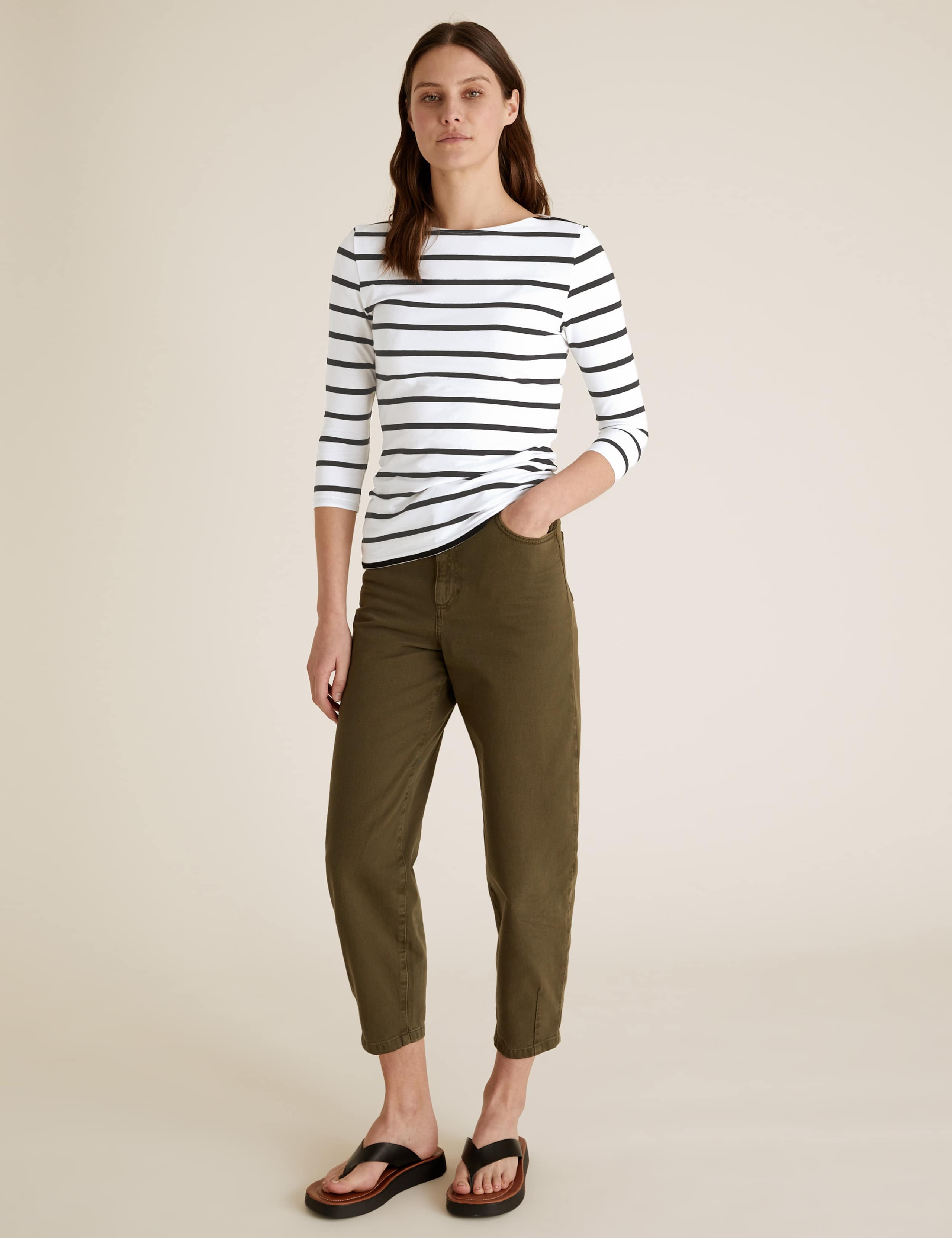 Cotton Rich Striped Slash Neck Fitted Top 1 of 5