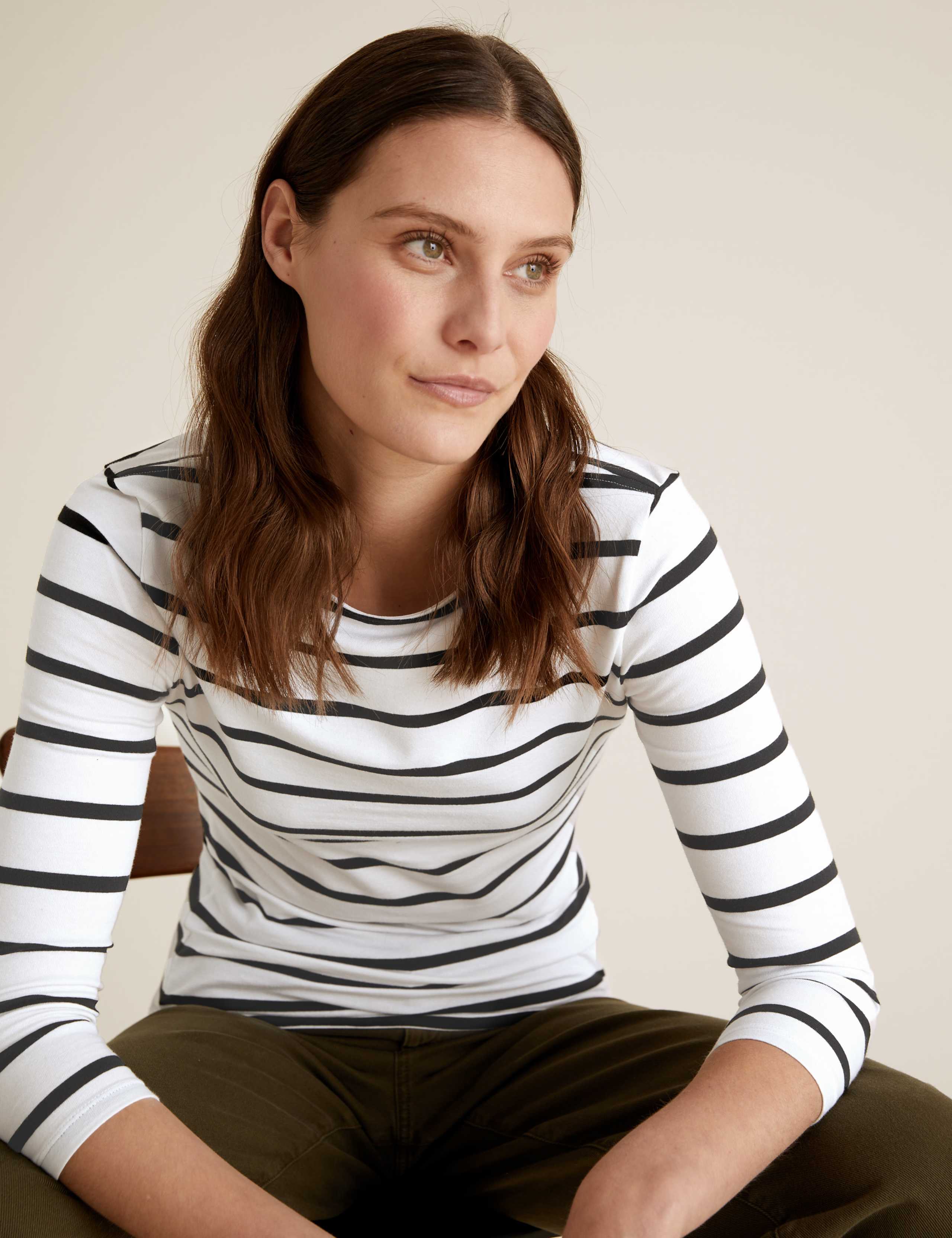 Cotton Rich Striped Slash Neck Fitted Top 3 of 5
