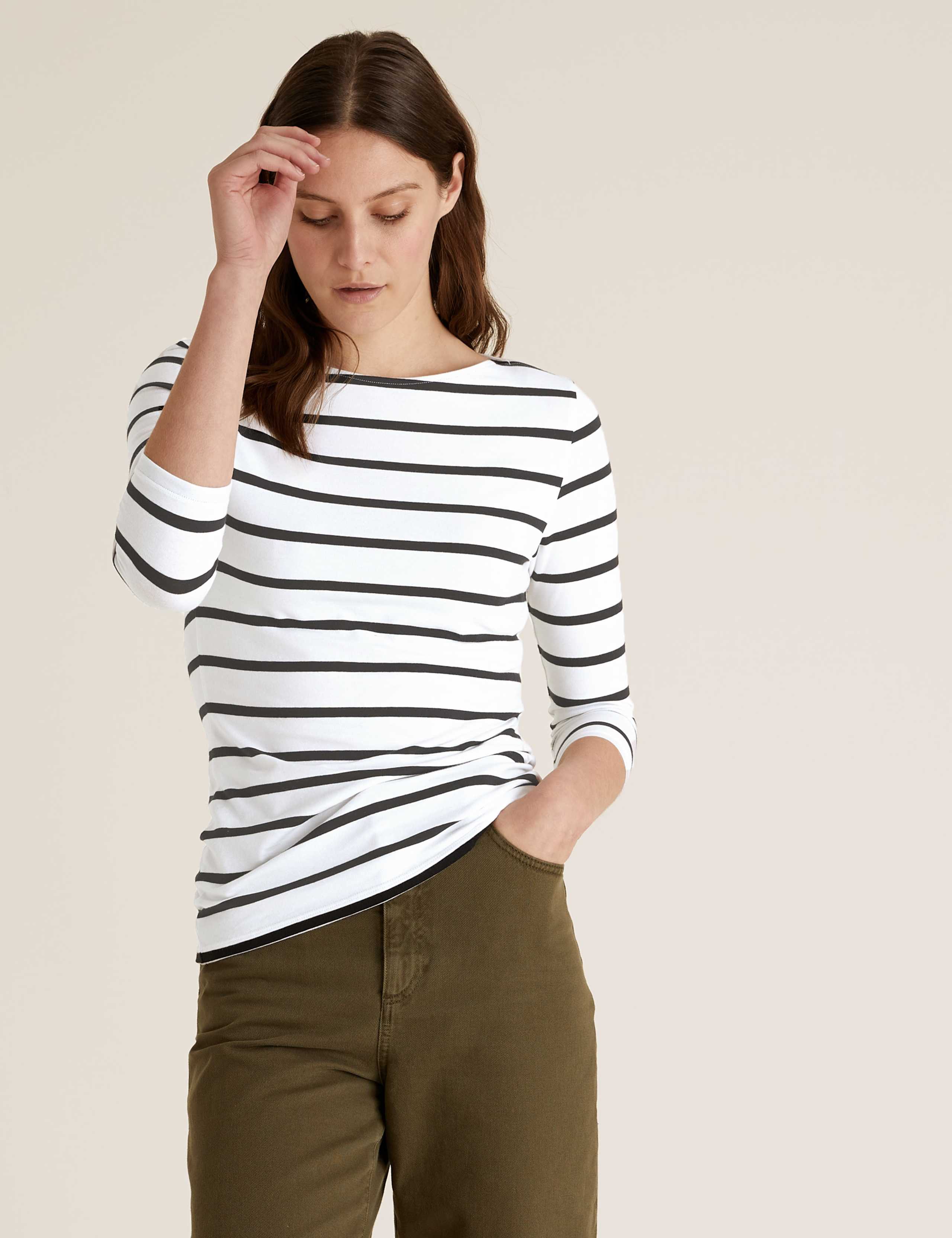 Cotton Rich Striped Slash Neck Fitted Top 5 of 5