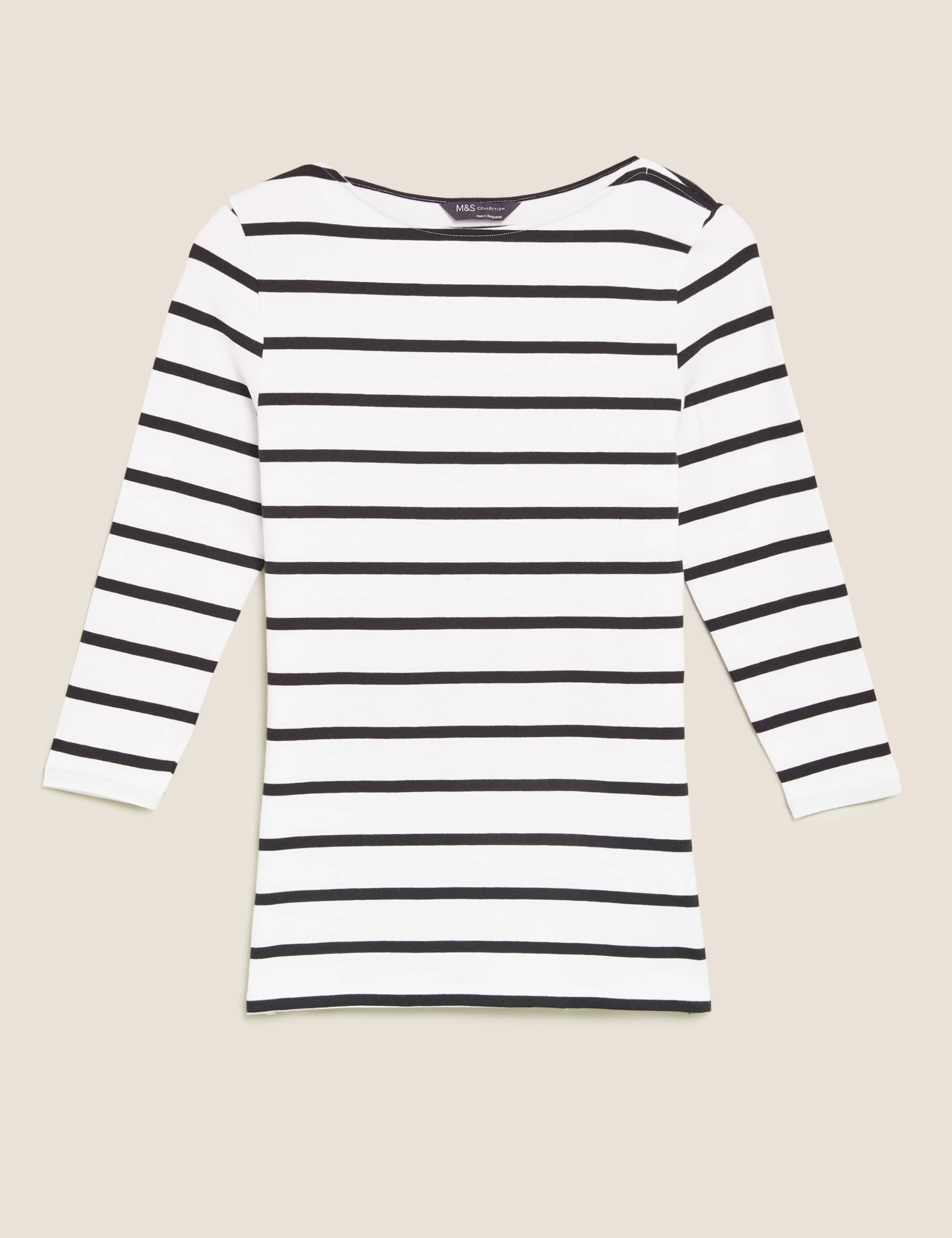 Cotton Rich Striped Slash Neck Fitted Top 2 of 5