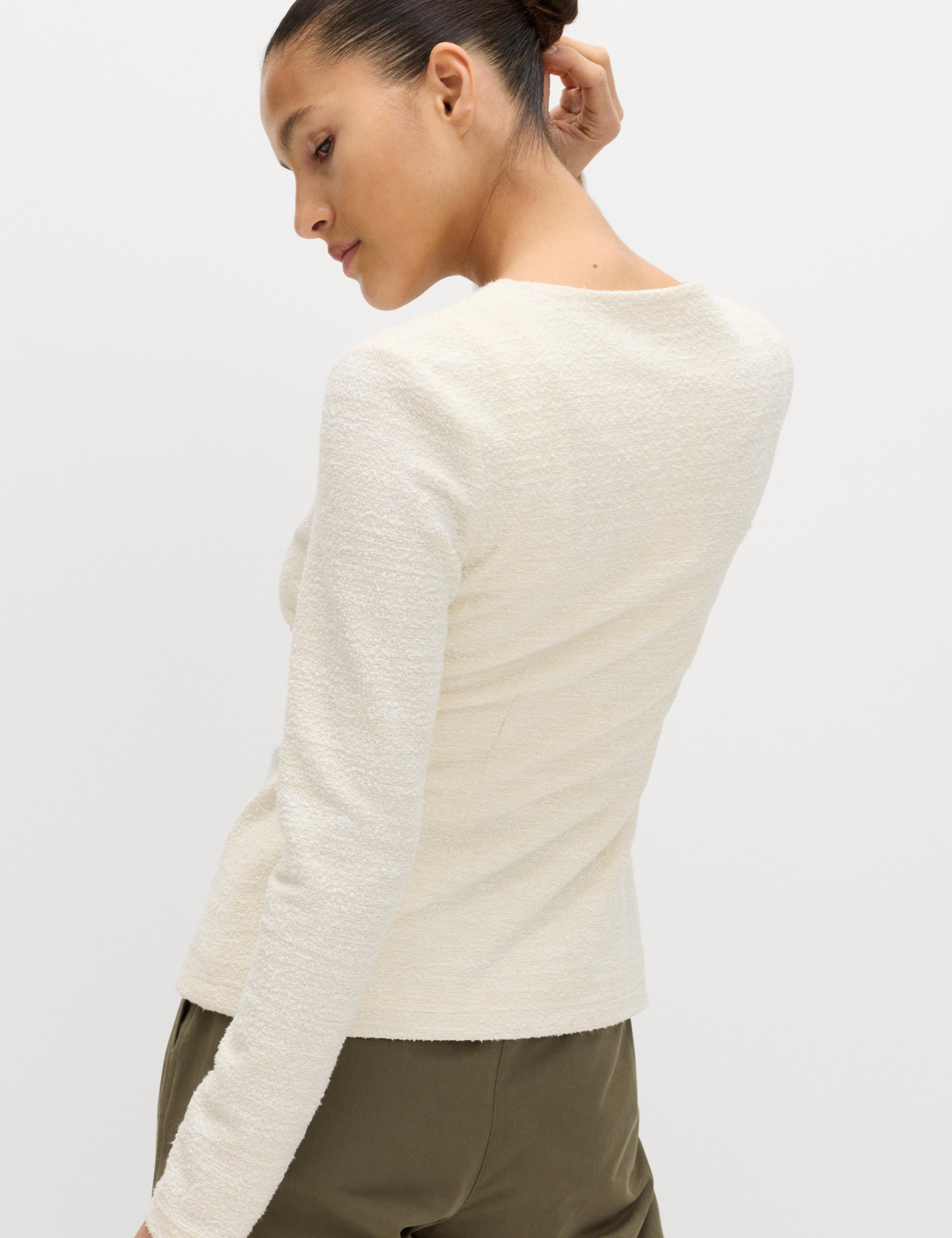 Textured Button Detail Peplum Top with Cotton 5 of 5