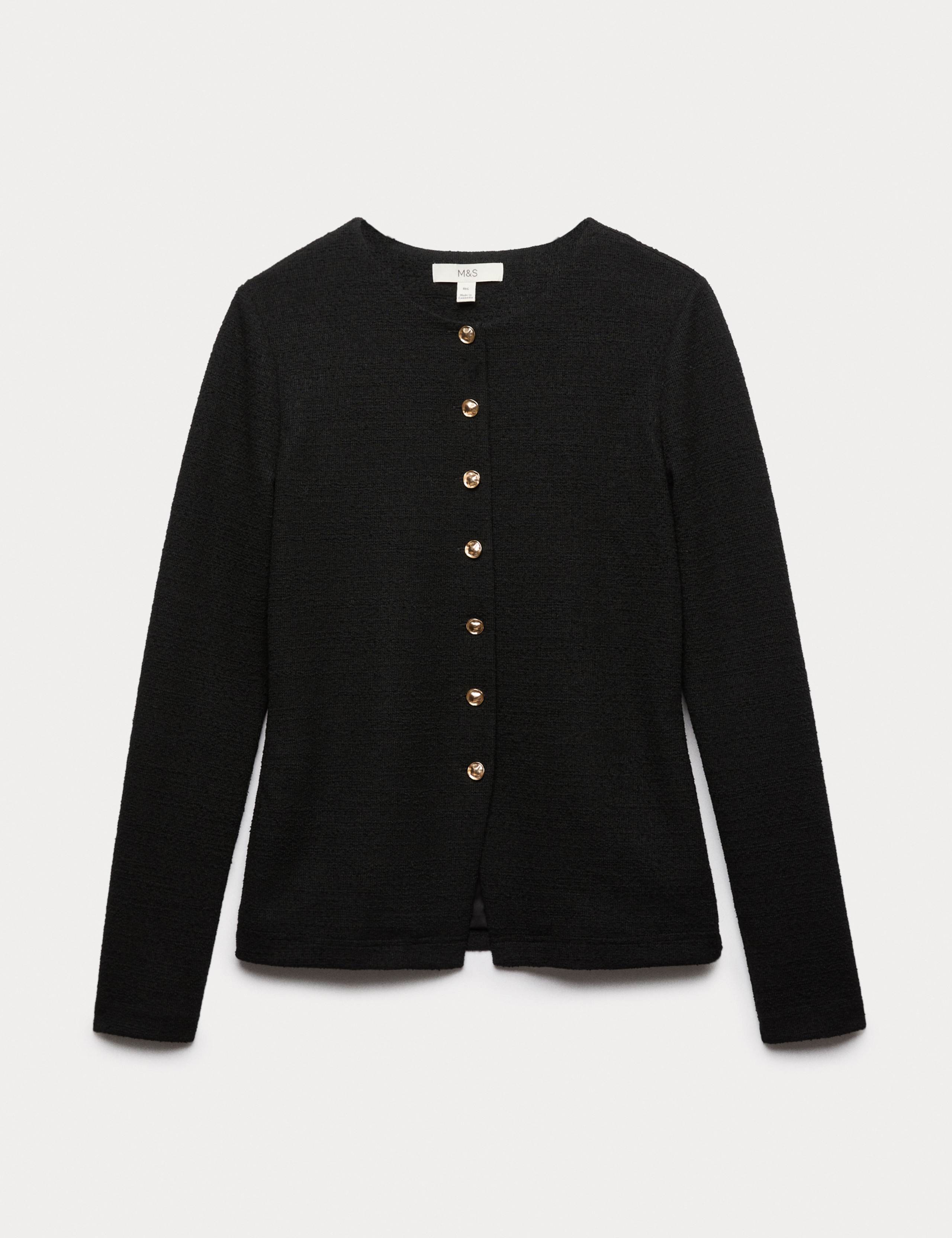 Textured Button Detail Peplum Top with Cotton 2 of 6