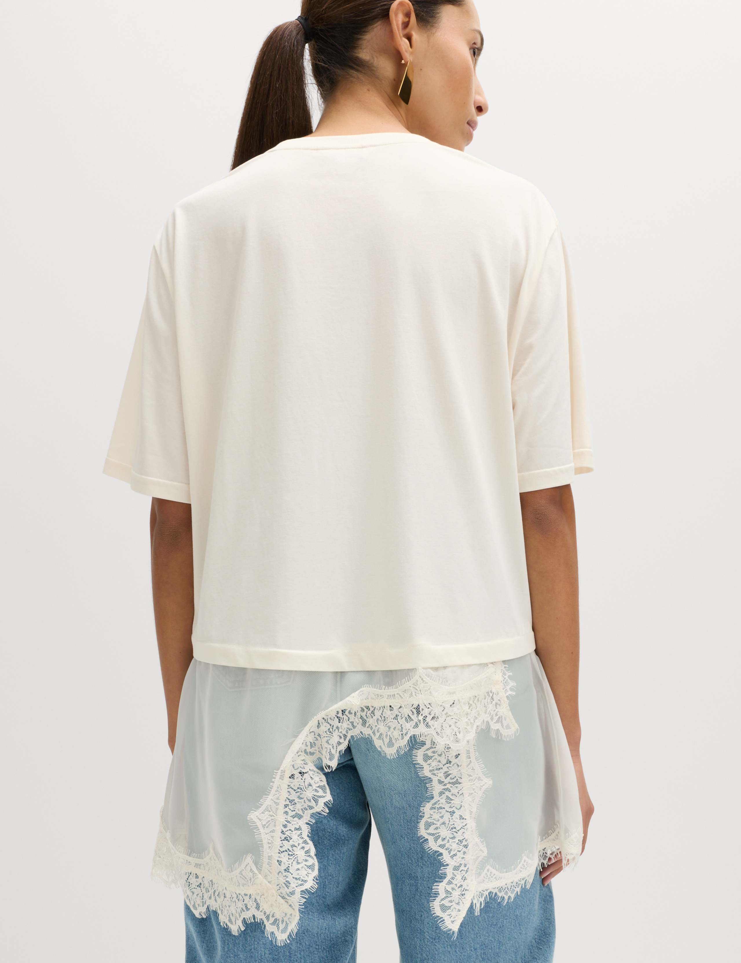 Cotton Blend Lace Hem Detail T-Shirt 3 of 6