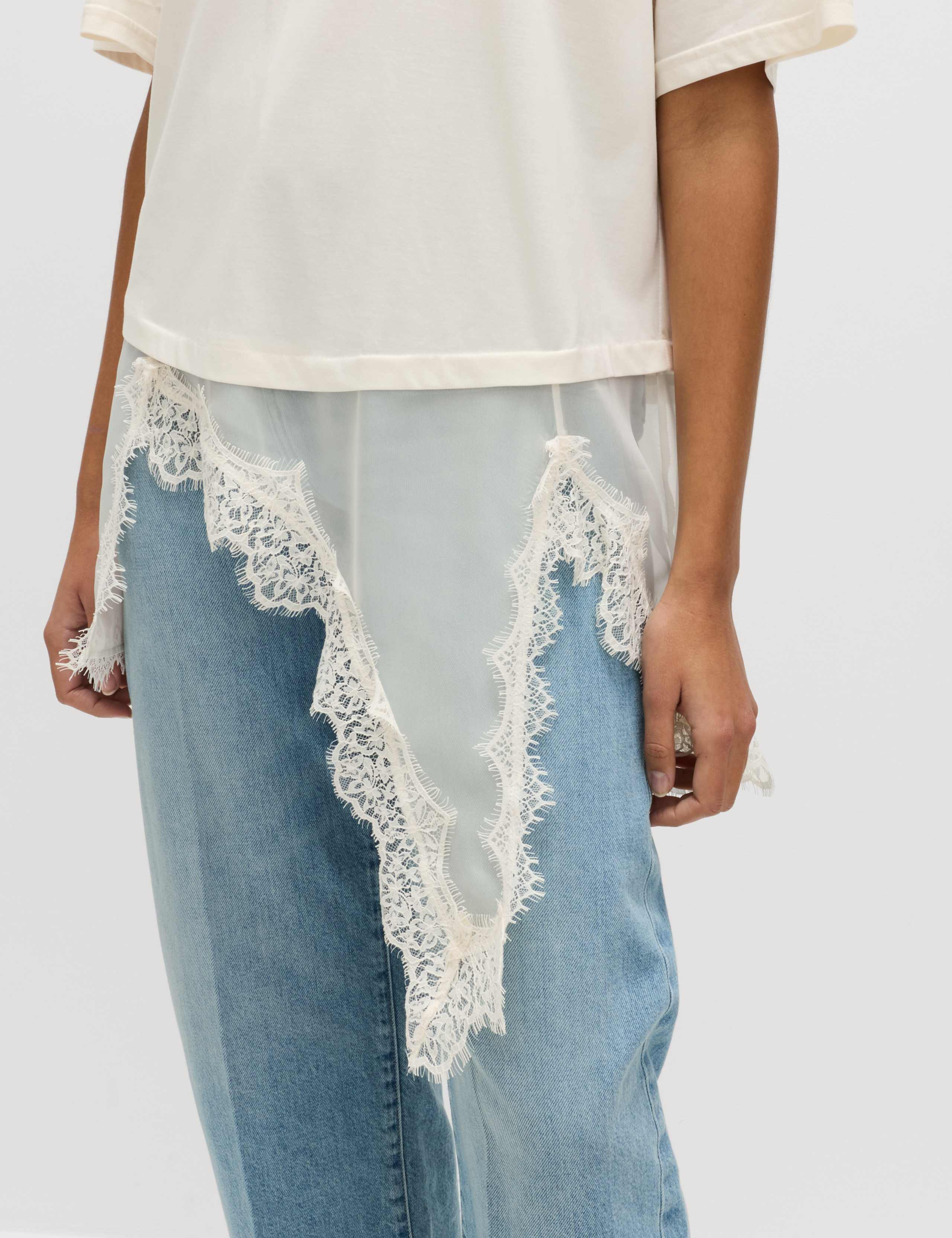 Cotton Blend Lace Hem Detail T-Shirt 6 of 6
