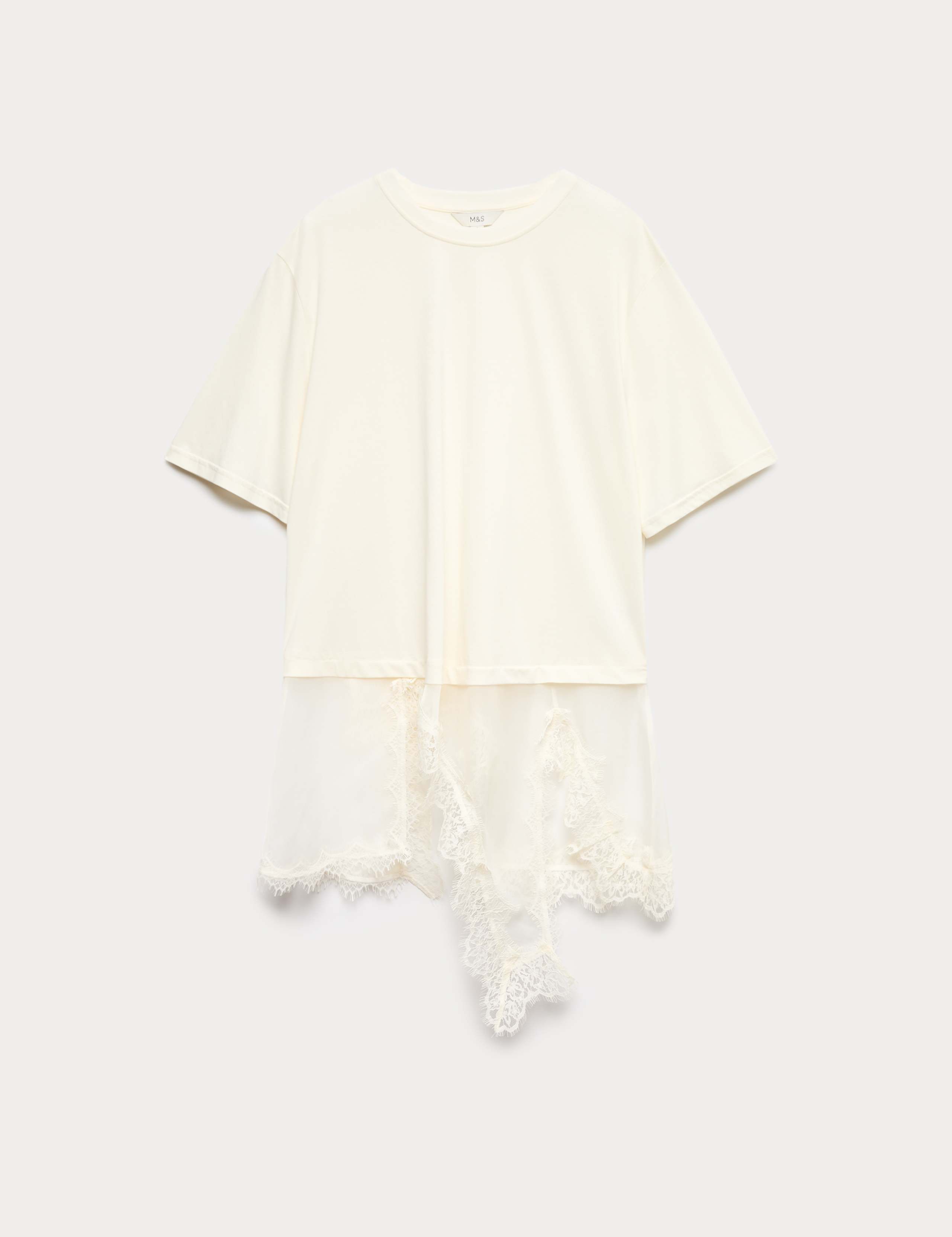 Cotton Blend Lace Hem Detail T-Shirt 2 of 6